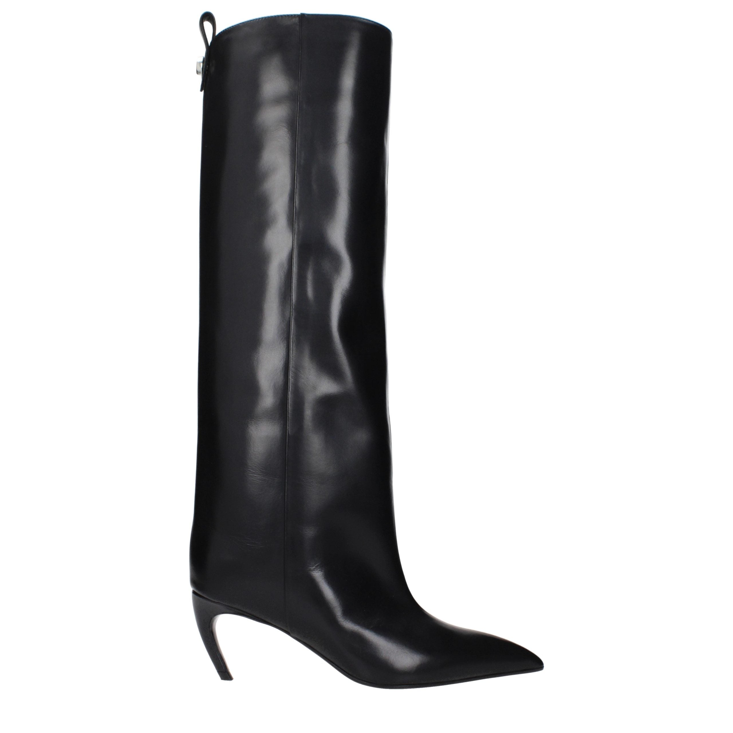 The Attico Black Leather High Heel Boots