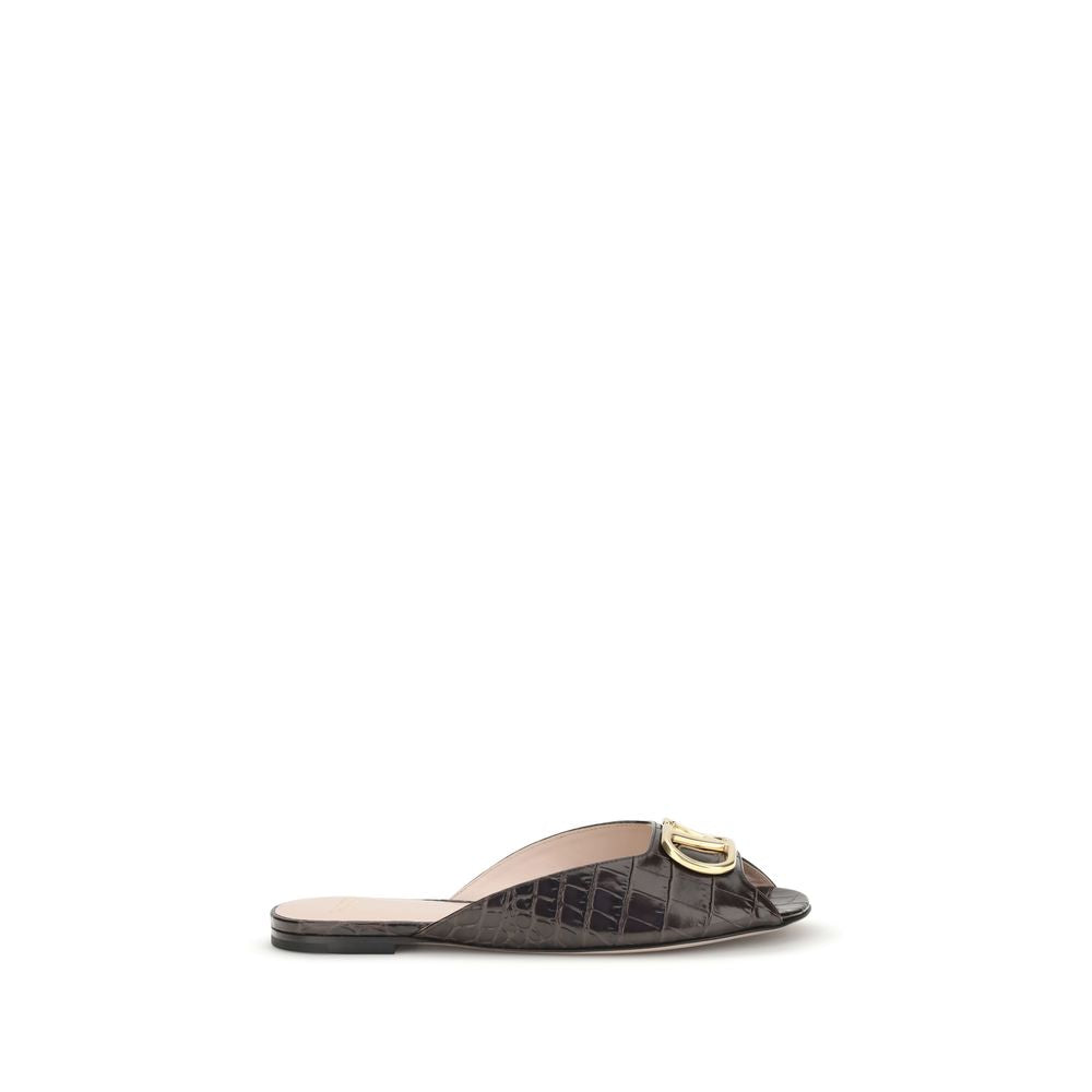 Valentino Garavani Brown Calf Leather Bos Taurus Flat Sandals