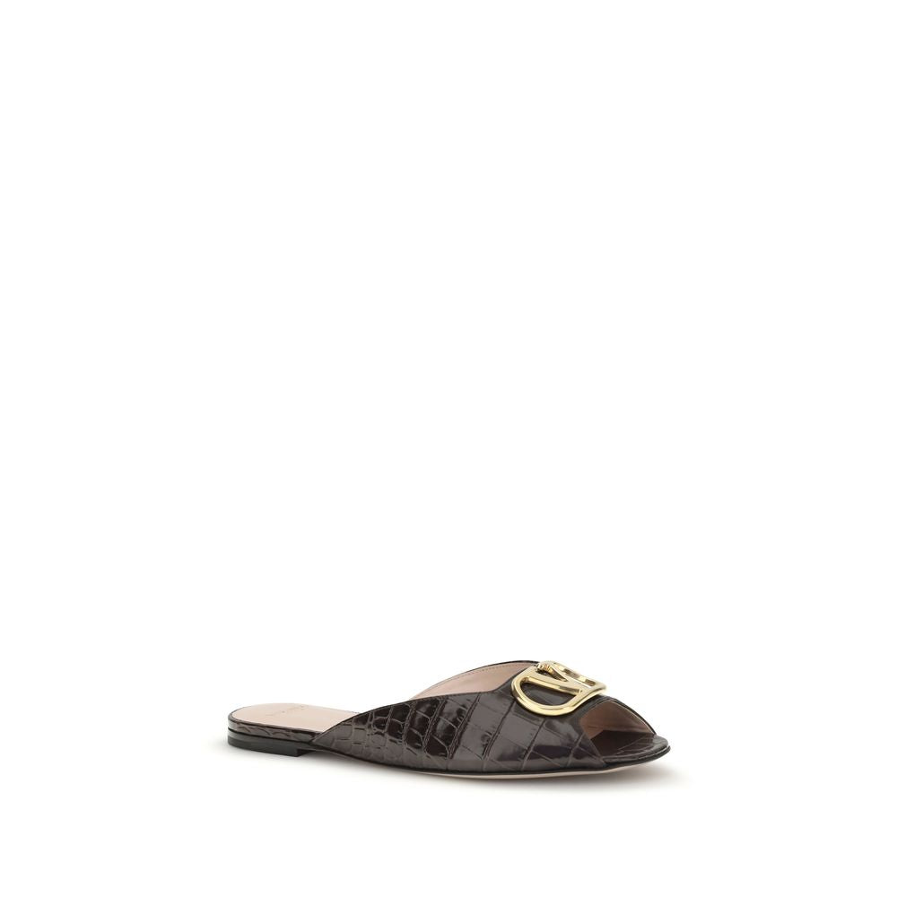 Valentino Garavani Brown Calf Leather Bos Taurus Flat Sandals