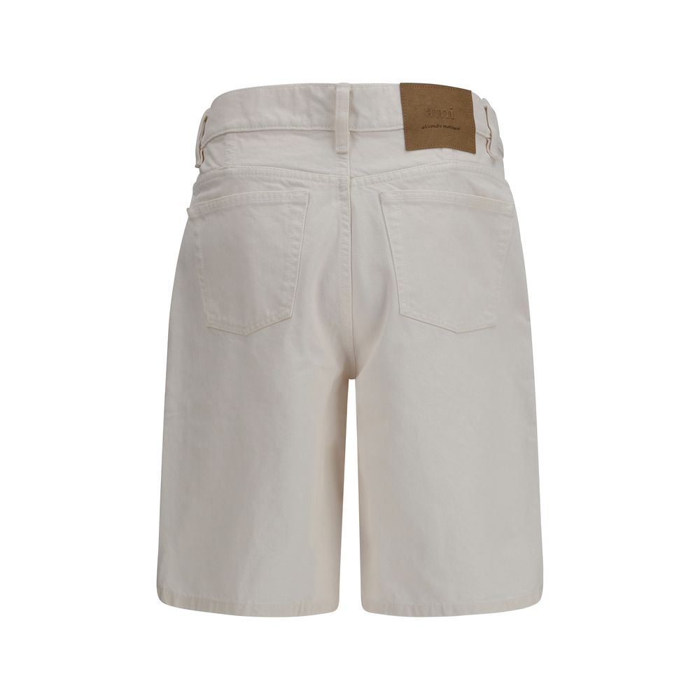 Ami Paris White Cotton Bermuda Shorts