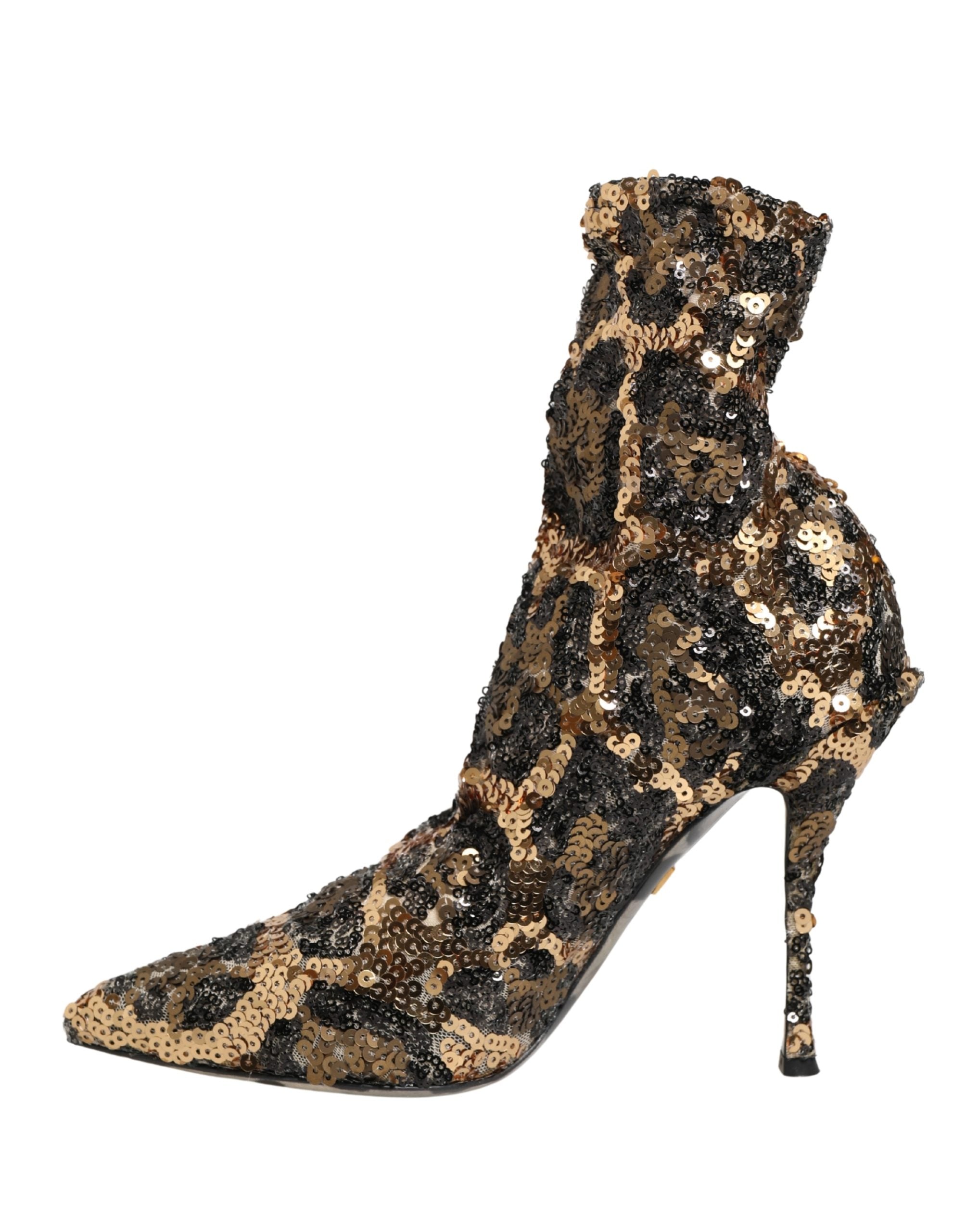 أحذية الكاحل Gold Leopard Sequin Sock من Dolce & Gabbana