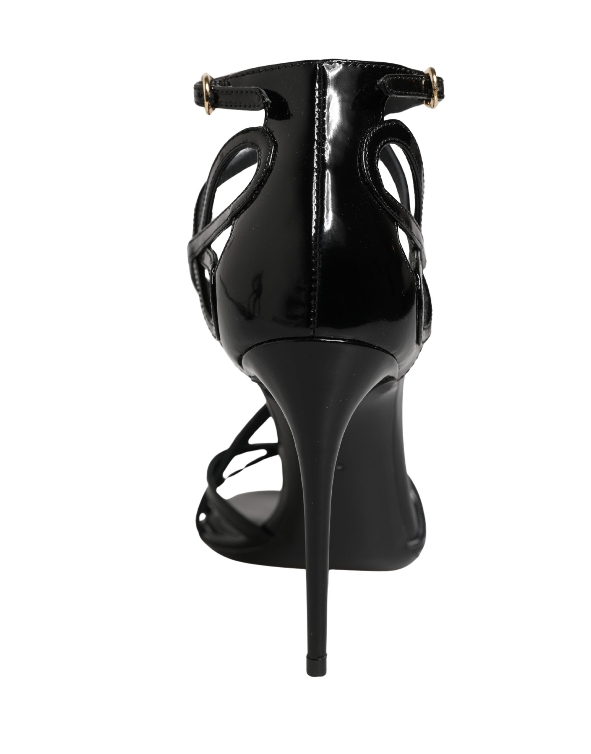 Dolce & Gabbana Black Leather Stiletto Heel Sandals Shoes