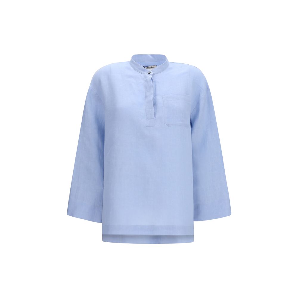 'S Max Mara Blue Linen Dress Shirt