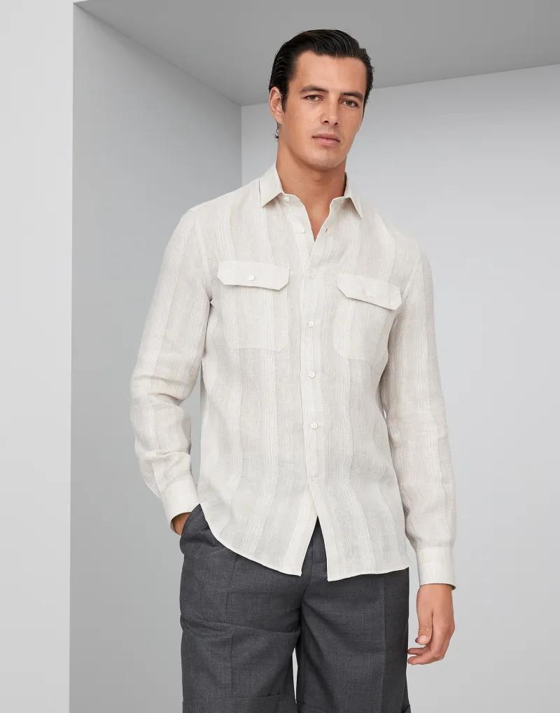 Brunello Cucinelli White Linen Dress Shirt