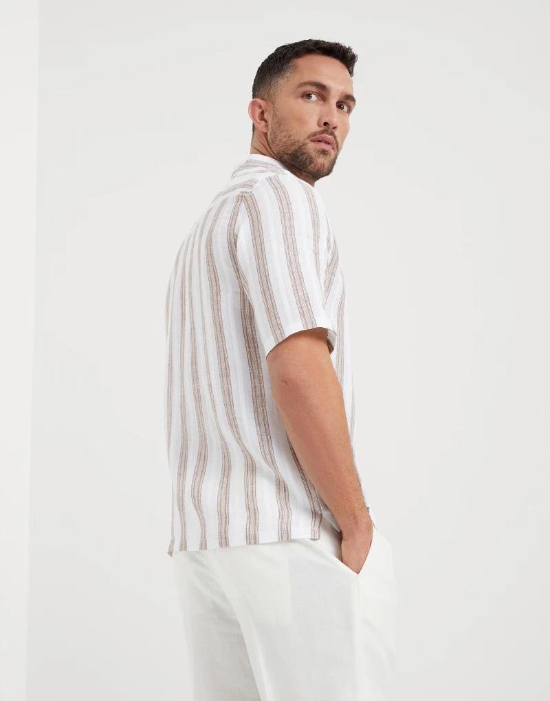 Brunello Cucinelli White Linen Pattern Shirt