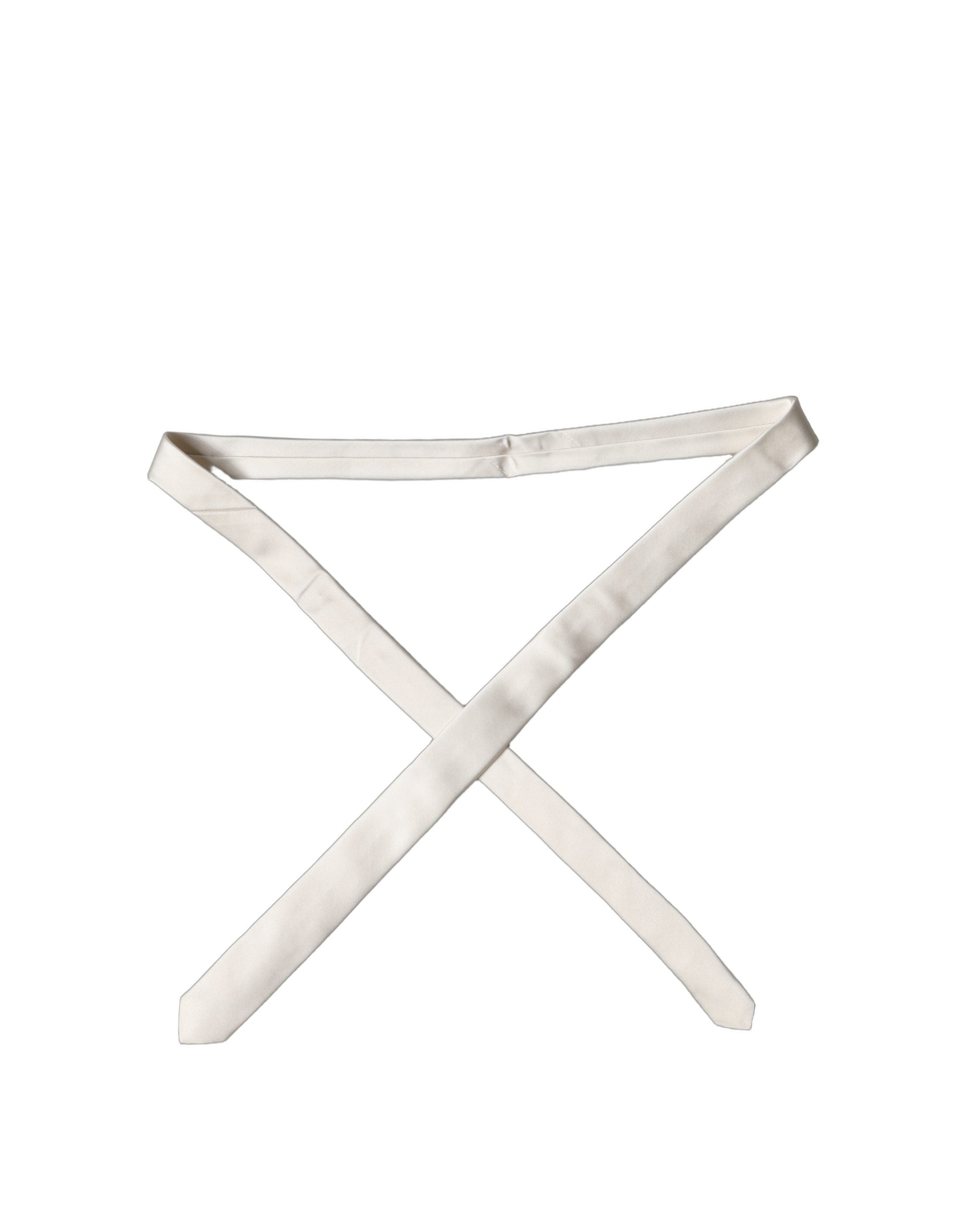 Dolce & Gabbana Off White Solid 100% Silk Adjustable Men Tied Necktie Tie