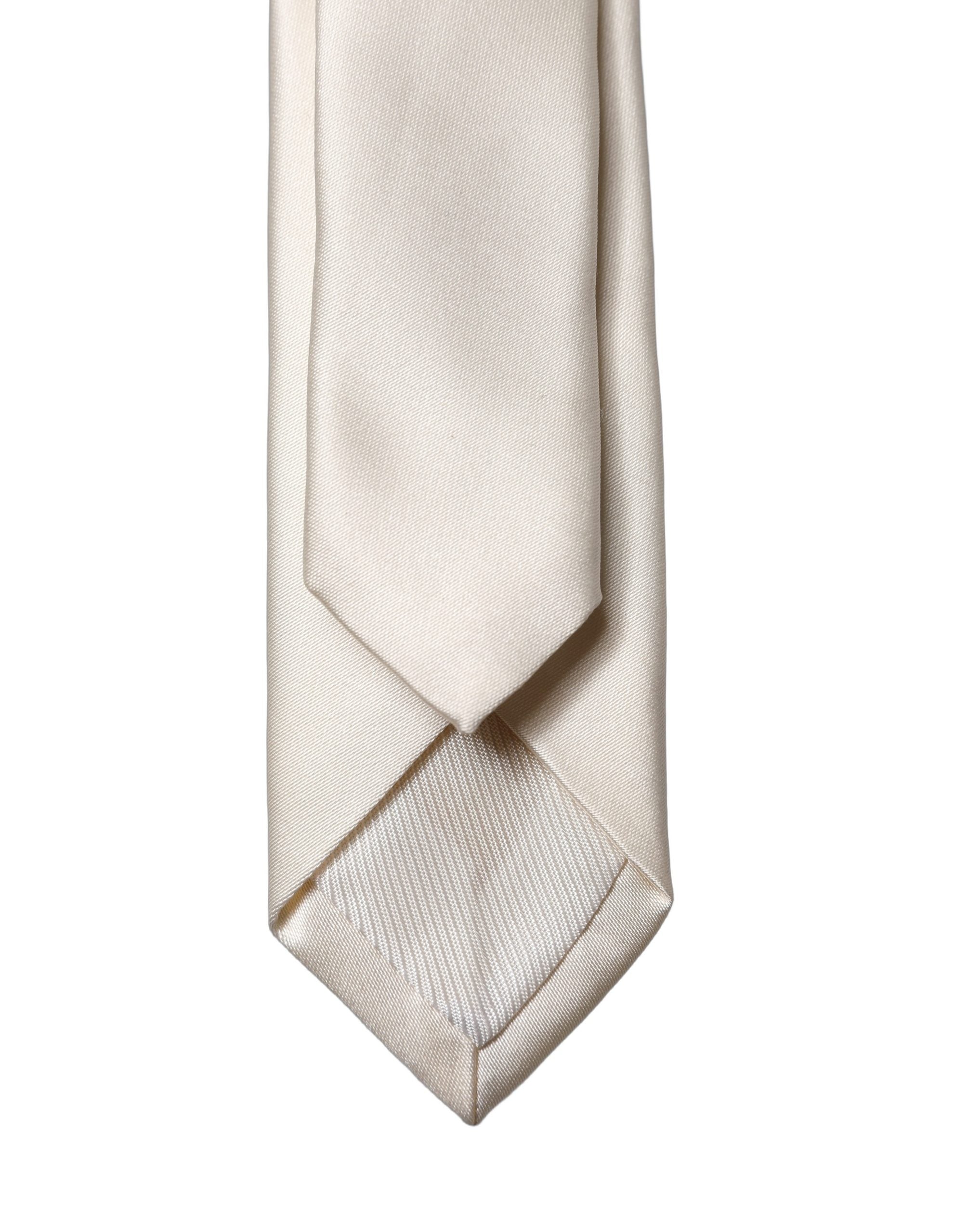 Dolce & Gabbana Off White Solid 100% Silk Adjustable Men Tied Necktie Tie