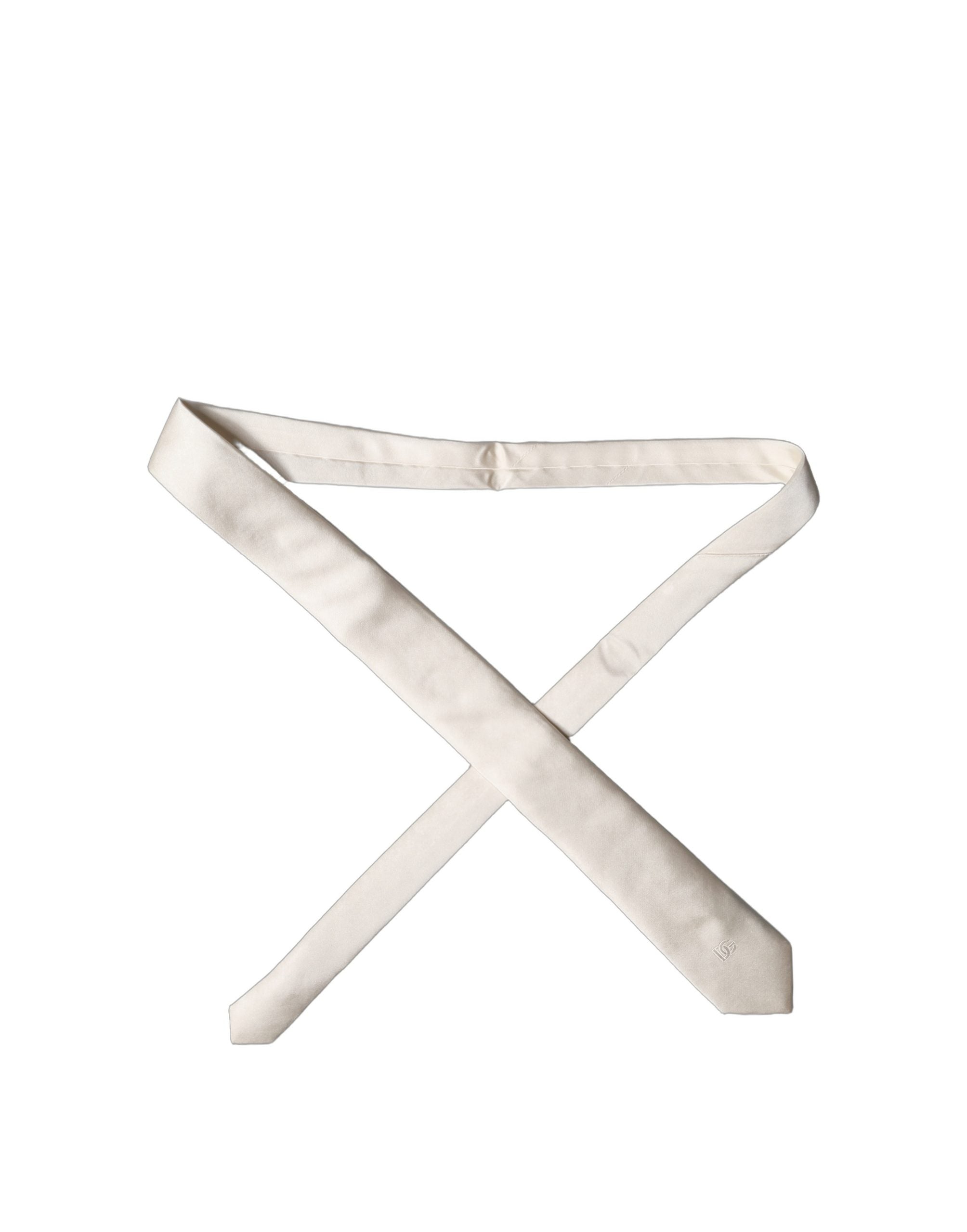 Dolce & Gabbana Off White DG Embroidery Silk Adjustable Men Necktie Tie