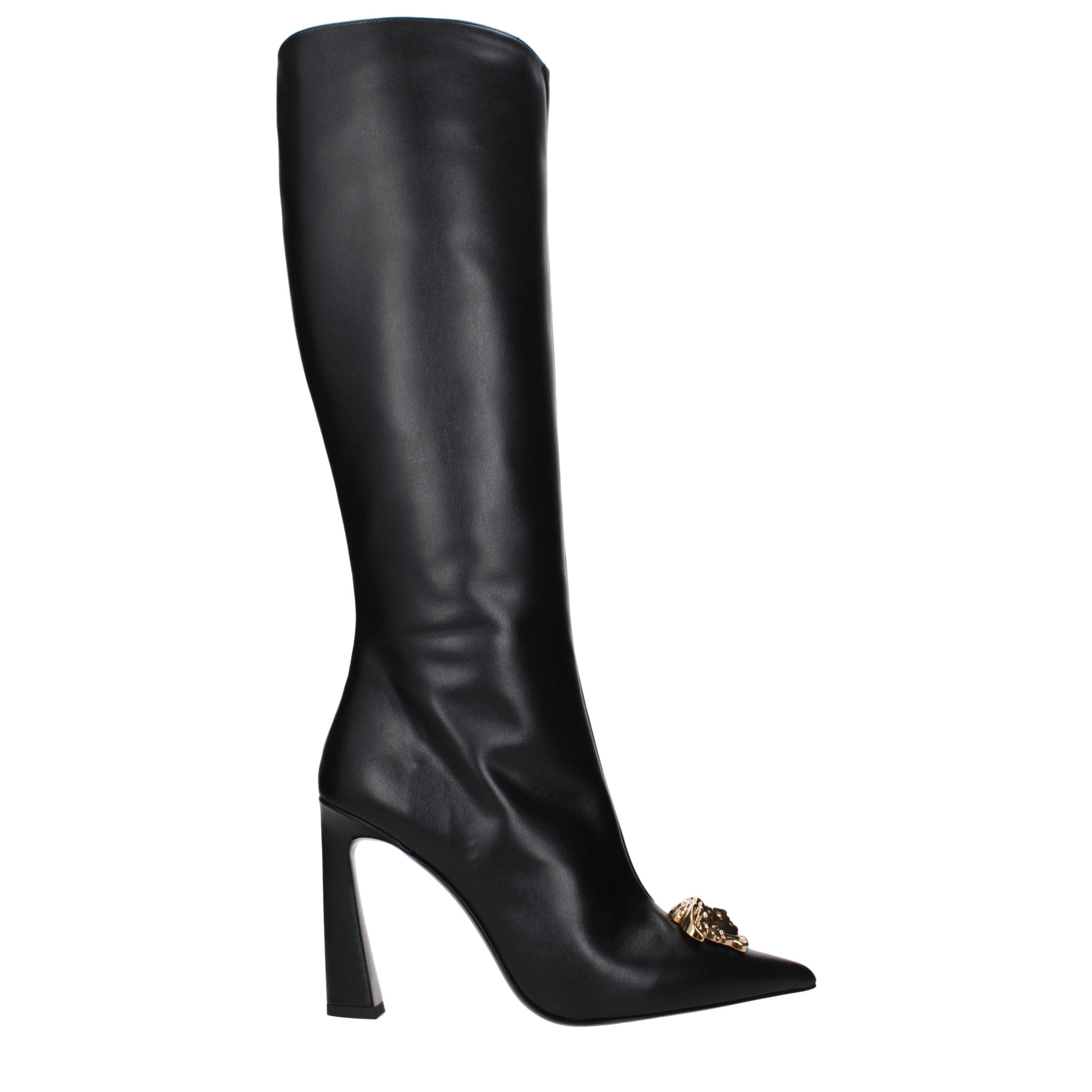 Versace Black Leather High Heel Boots