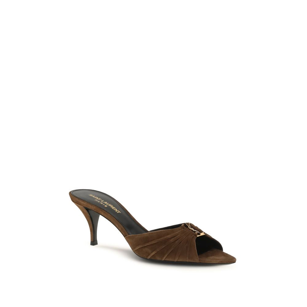 Saint Laurent Brown Calf Leather Bos Taurus Stiletto Heel Sandals