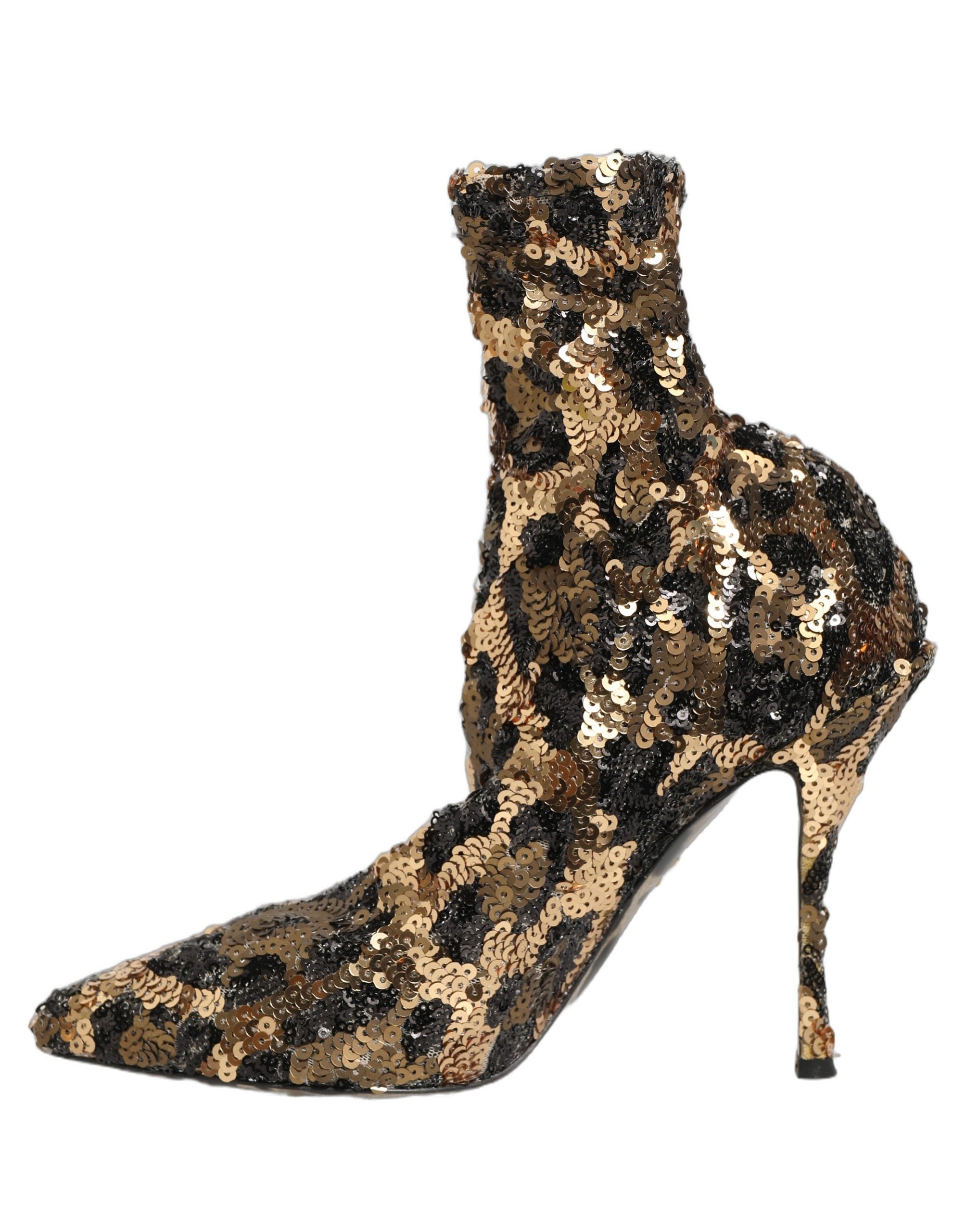 أحذية الكاحل Gold Leopard Sequin Sock من Dolce & Gabbana
