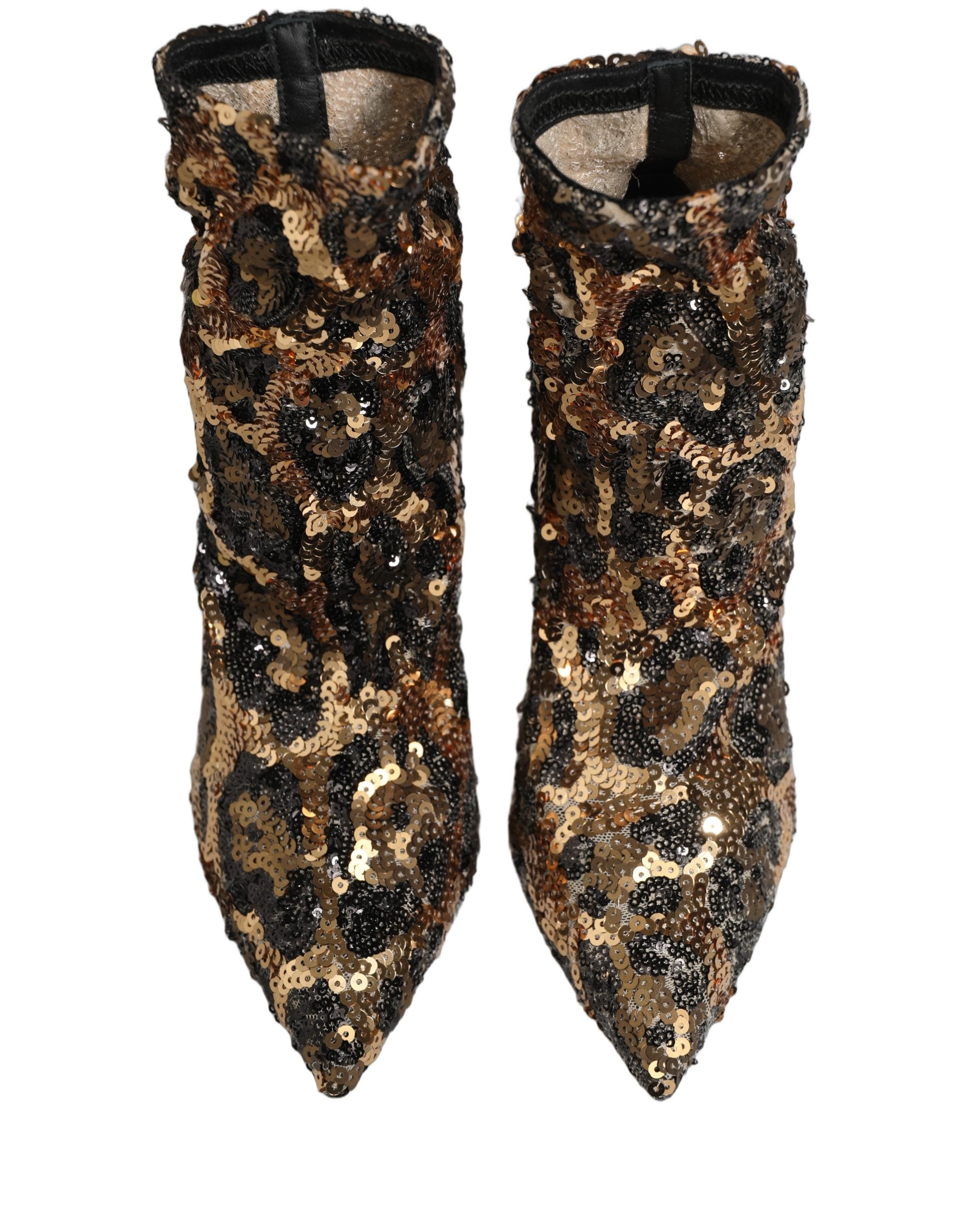 أحذية الكاحل Gold Leopard Sequin Sock من Dolce & Gabbana