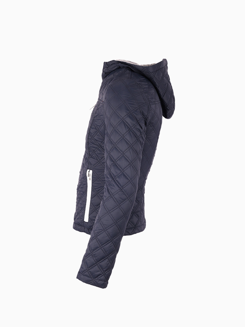 Side view of Target Reversible Jacket with Hood in navy quilted design