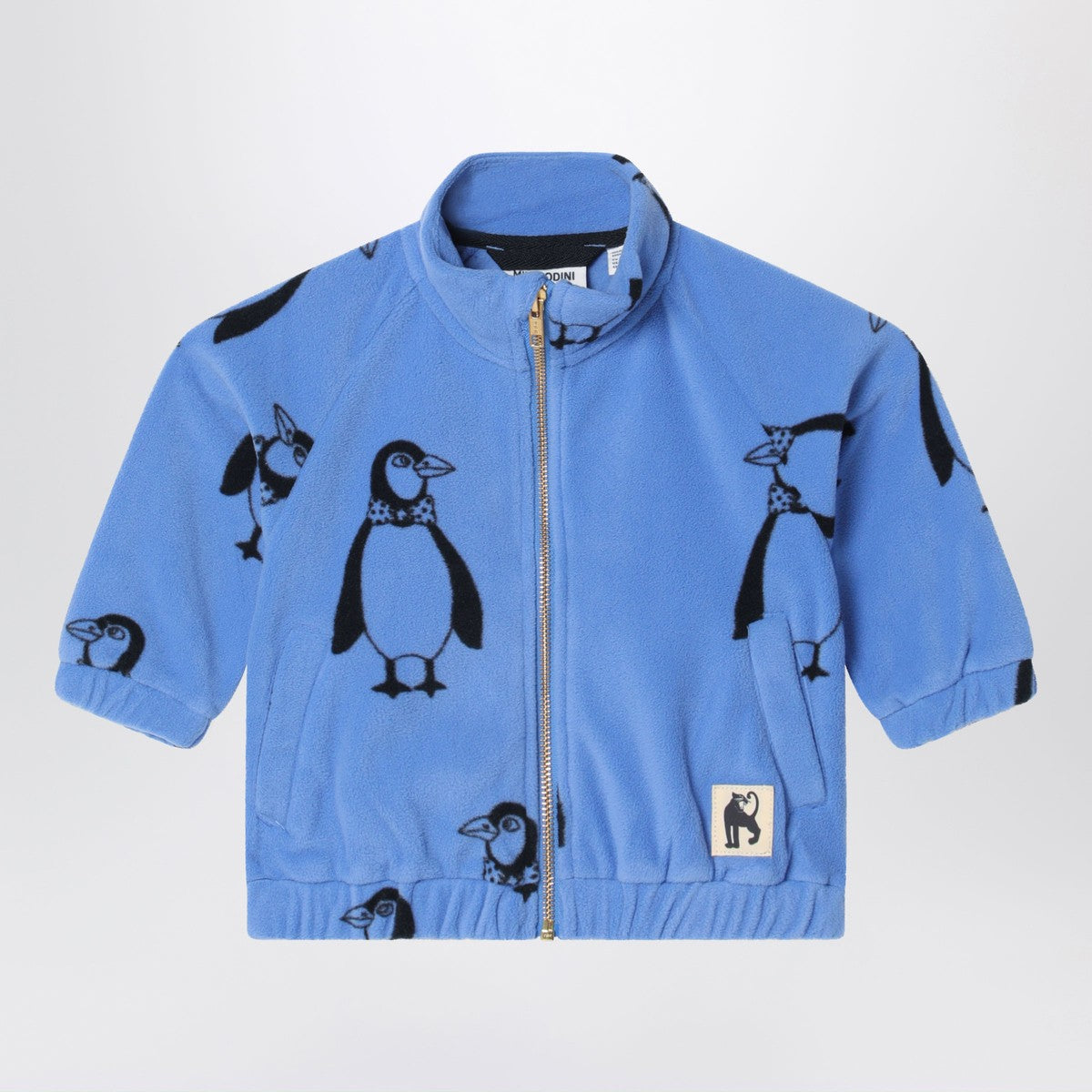 Mini Rodini Mini Rodini Blue zip-up sweatshirt with penguins