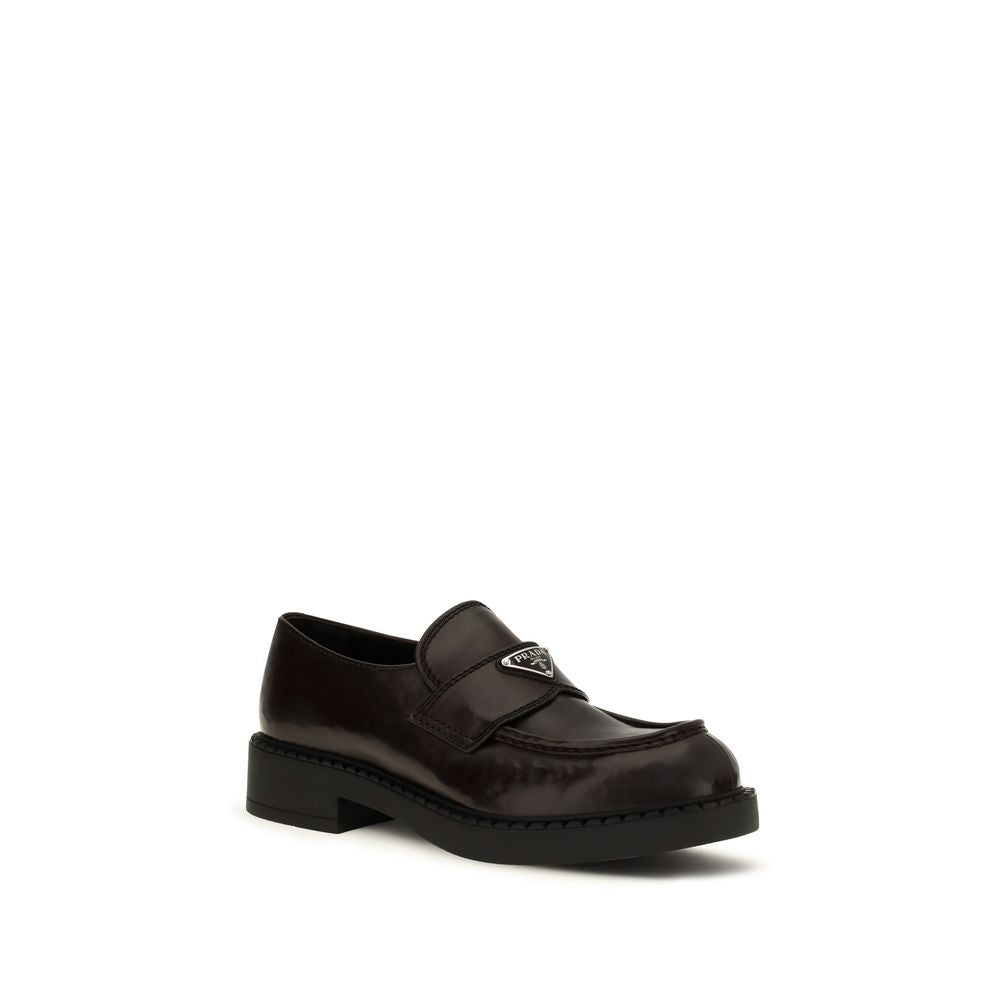Prada Brown Calf Leather Bos Taurus Slip-On Loafers