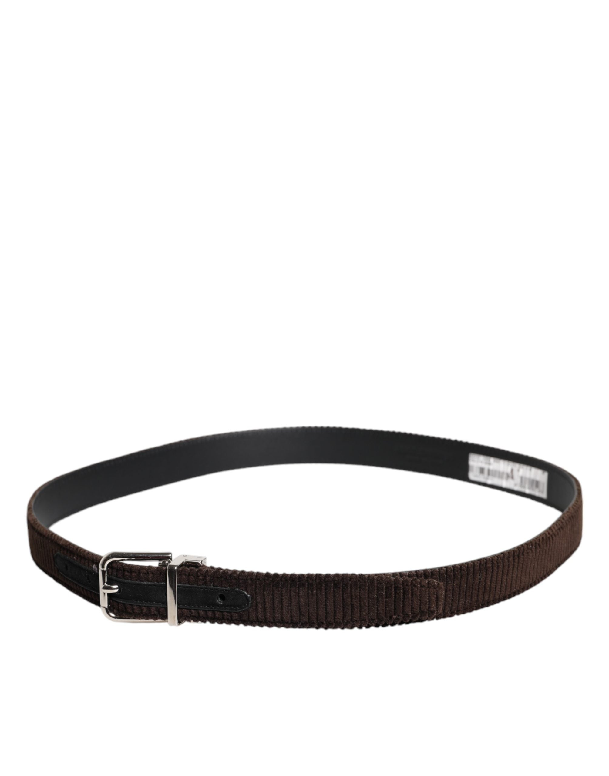 Dolce & Gabbana Men Brown Velvet Ridged Silver Buckle Belt