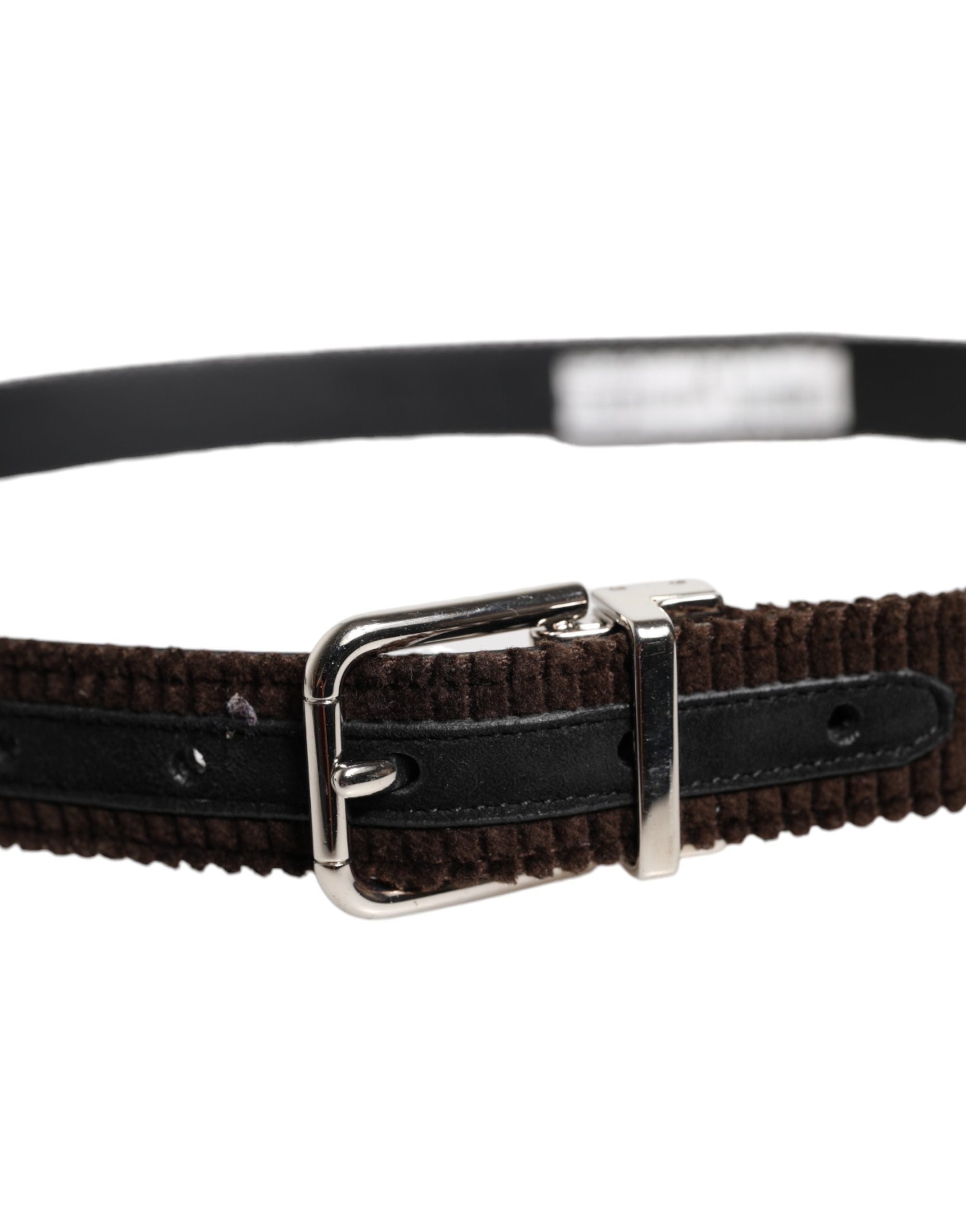 Dolce & Gabbana Men Brown Velvet Ridged Silver Buckle Belt