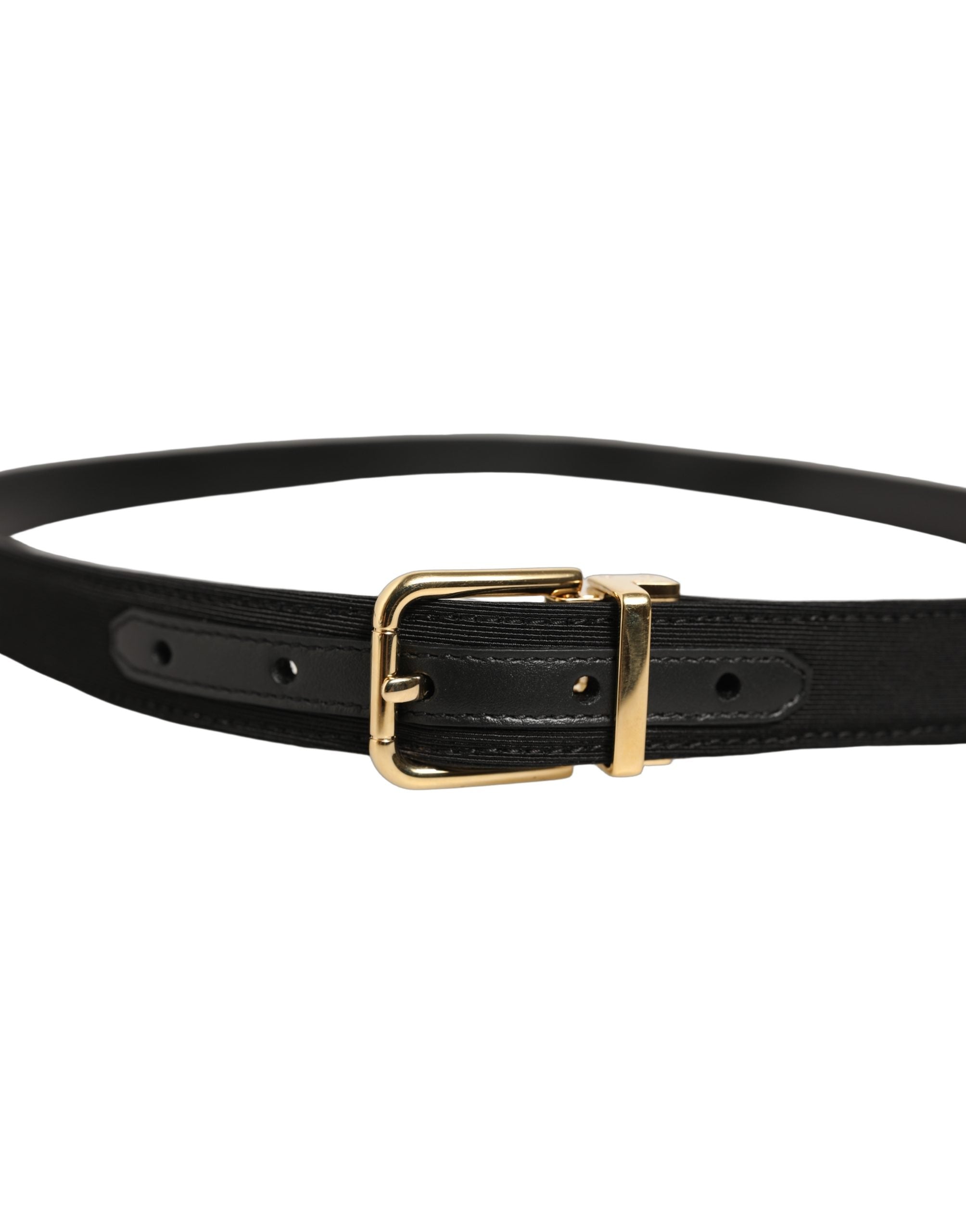 Dolce & Gabbana Black Canvas Leather Gold Metal Buckle Belt
