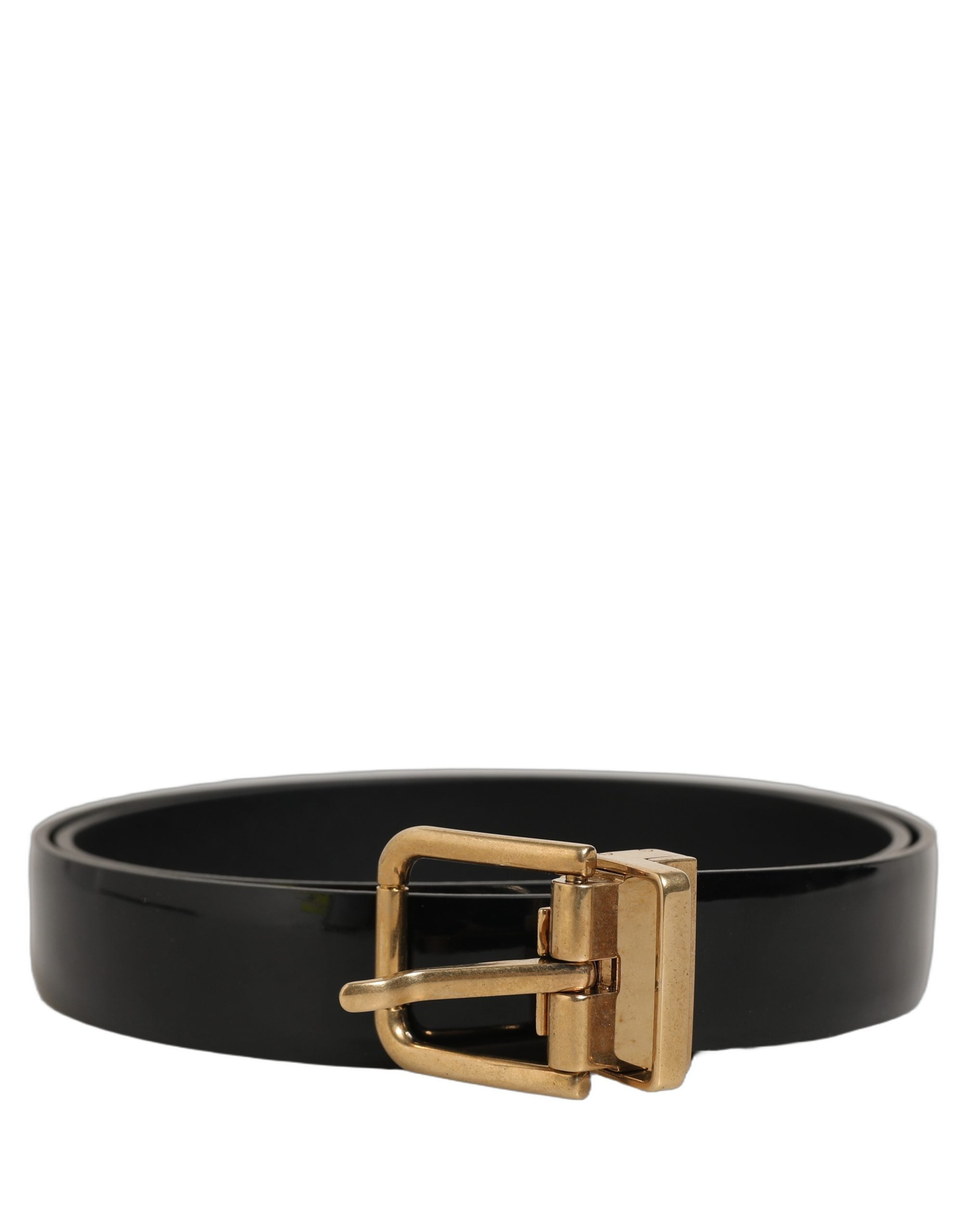 Dolce & Gabbana Black Classic Leather Gold Tone Buckle Belt
