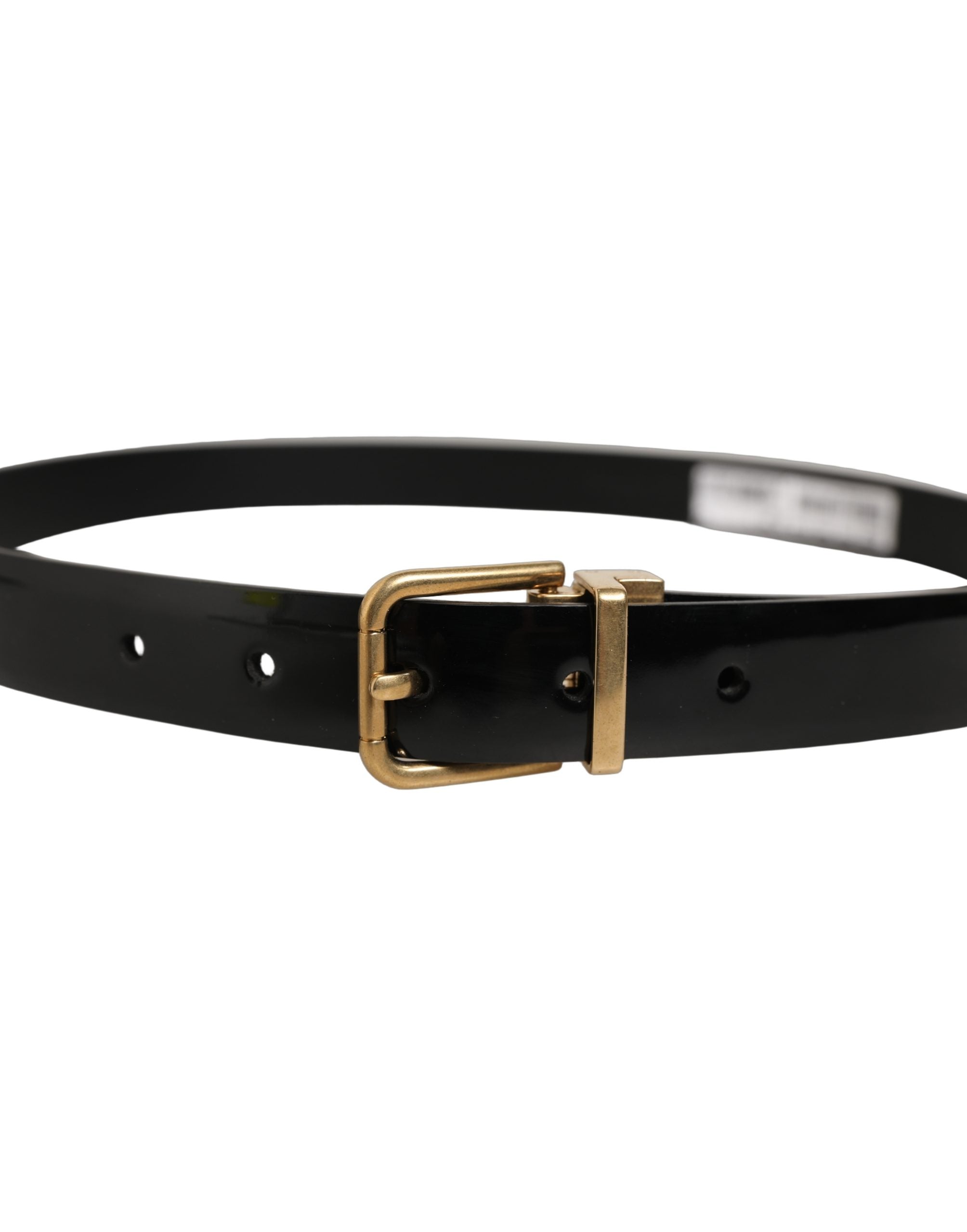 Dolce & Gabbana Black Classic Leather Gold Tone Buckle Belt