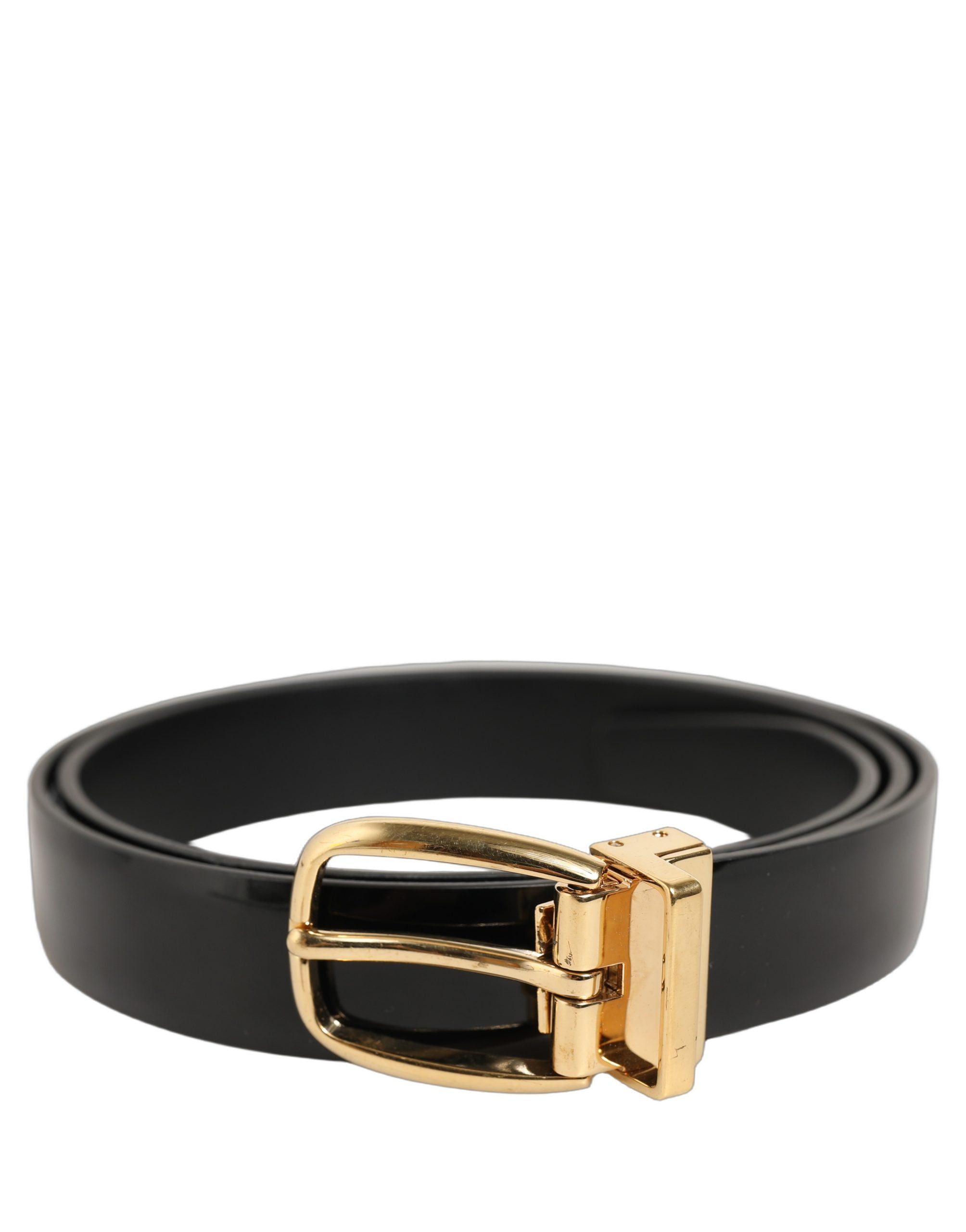 Dolce & Gabbana Black Classic Leather Gold Tone Buckle Belt