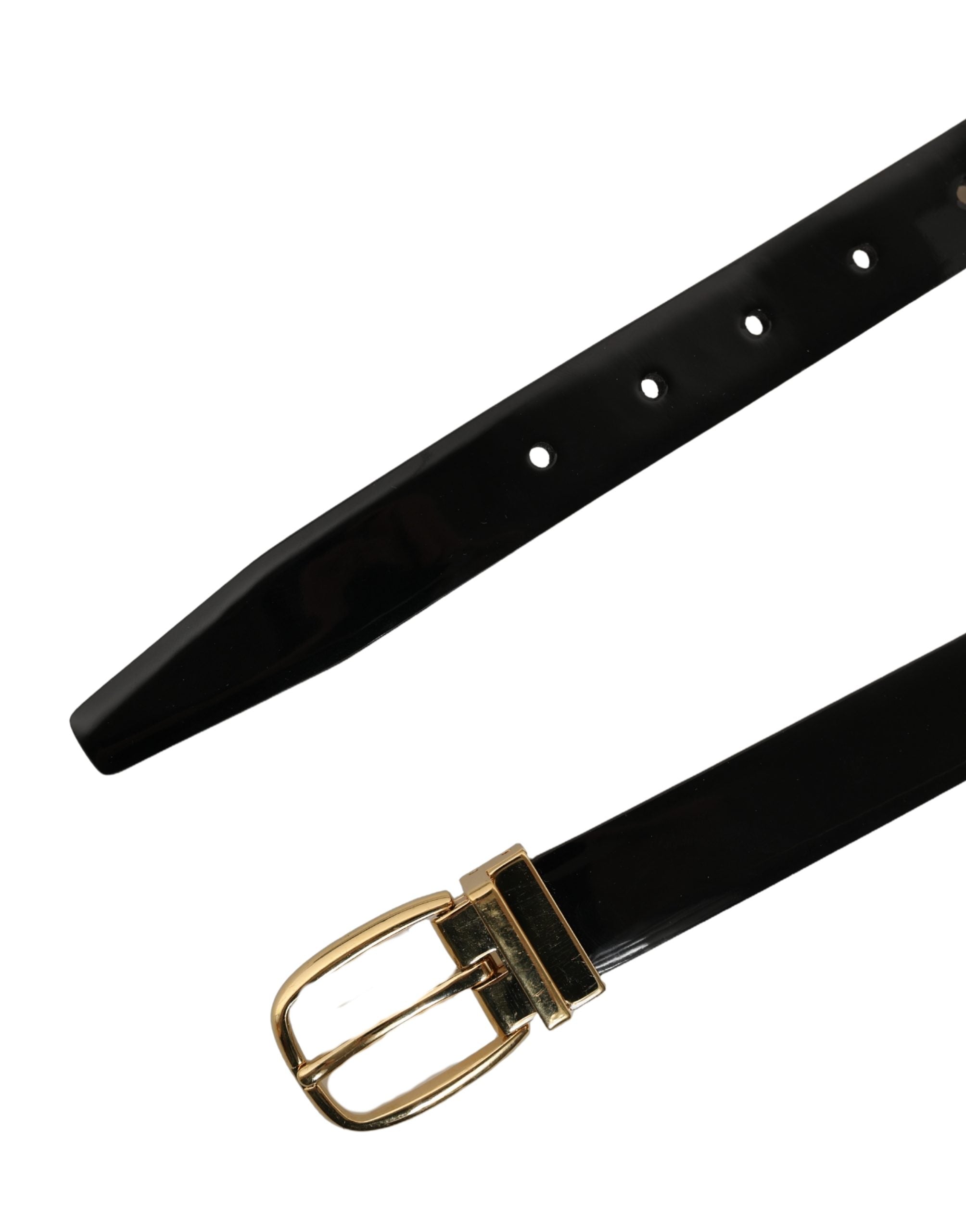 Dolce & Gabbana Black Classic Leather Gold Tone Buckle Belt