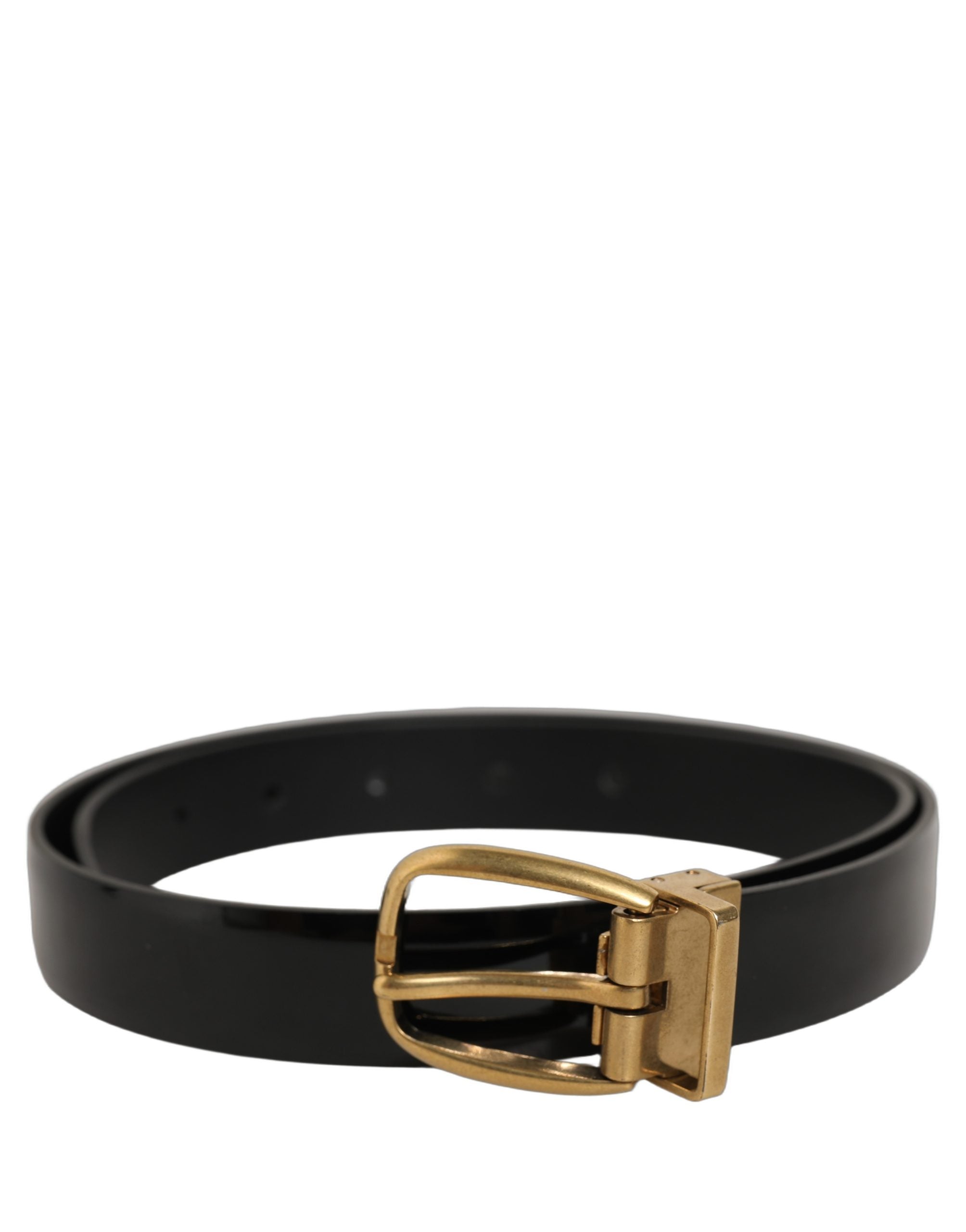 Dolce & Gabbana Black Classic Leather Gold Tone Buckle Belt