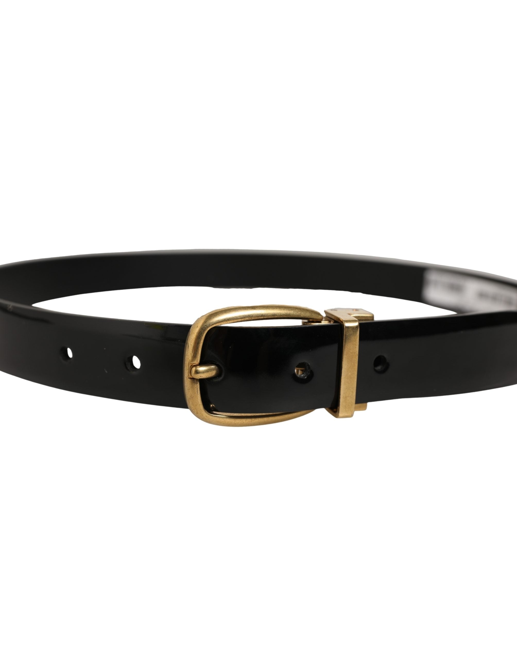 Dolce & Gabbana Black Classic Leather Gold Tone Buckle Belt