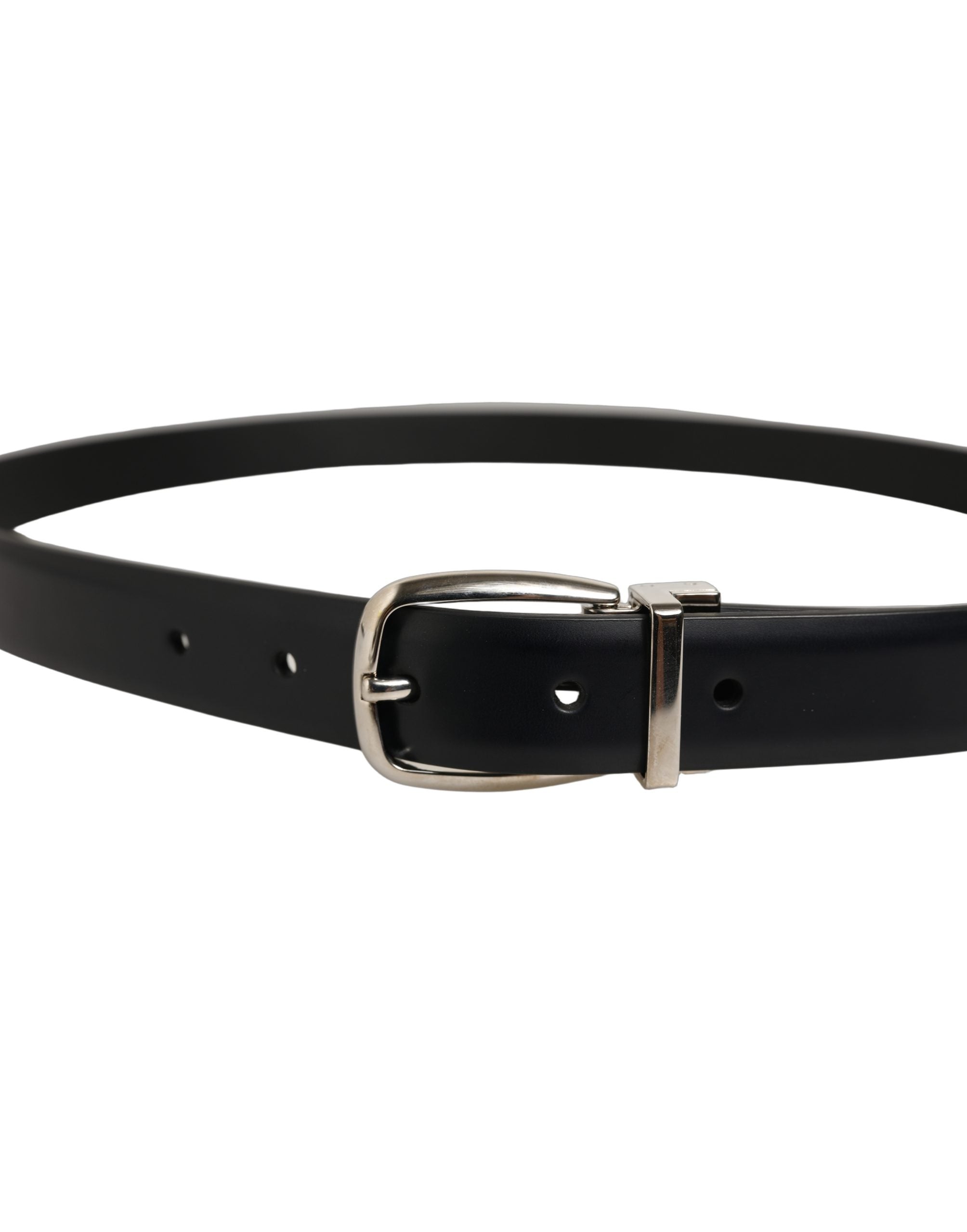 Dolce & Gabbana Blue Calf Leather Silver Metal Buckle Belt