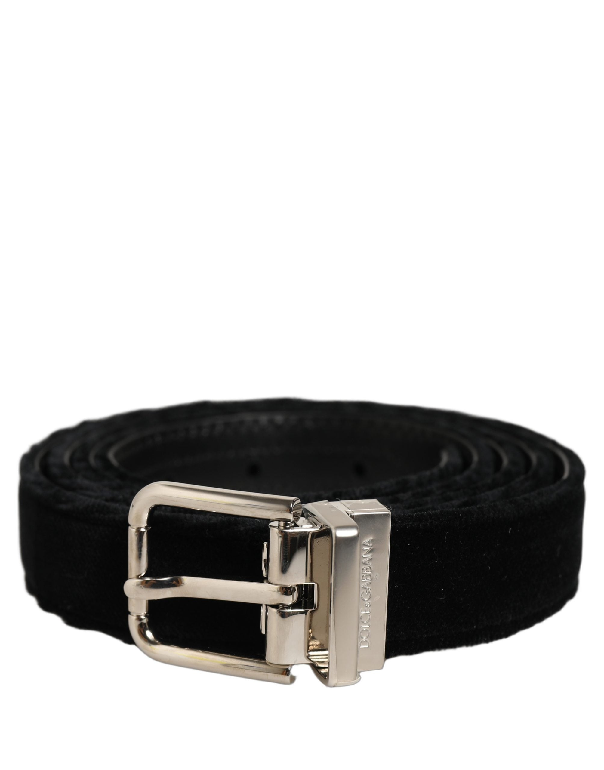 Dolce & Gabbana Black Velvet Silver Tone Metal Buckle Belt