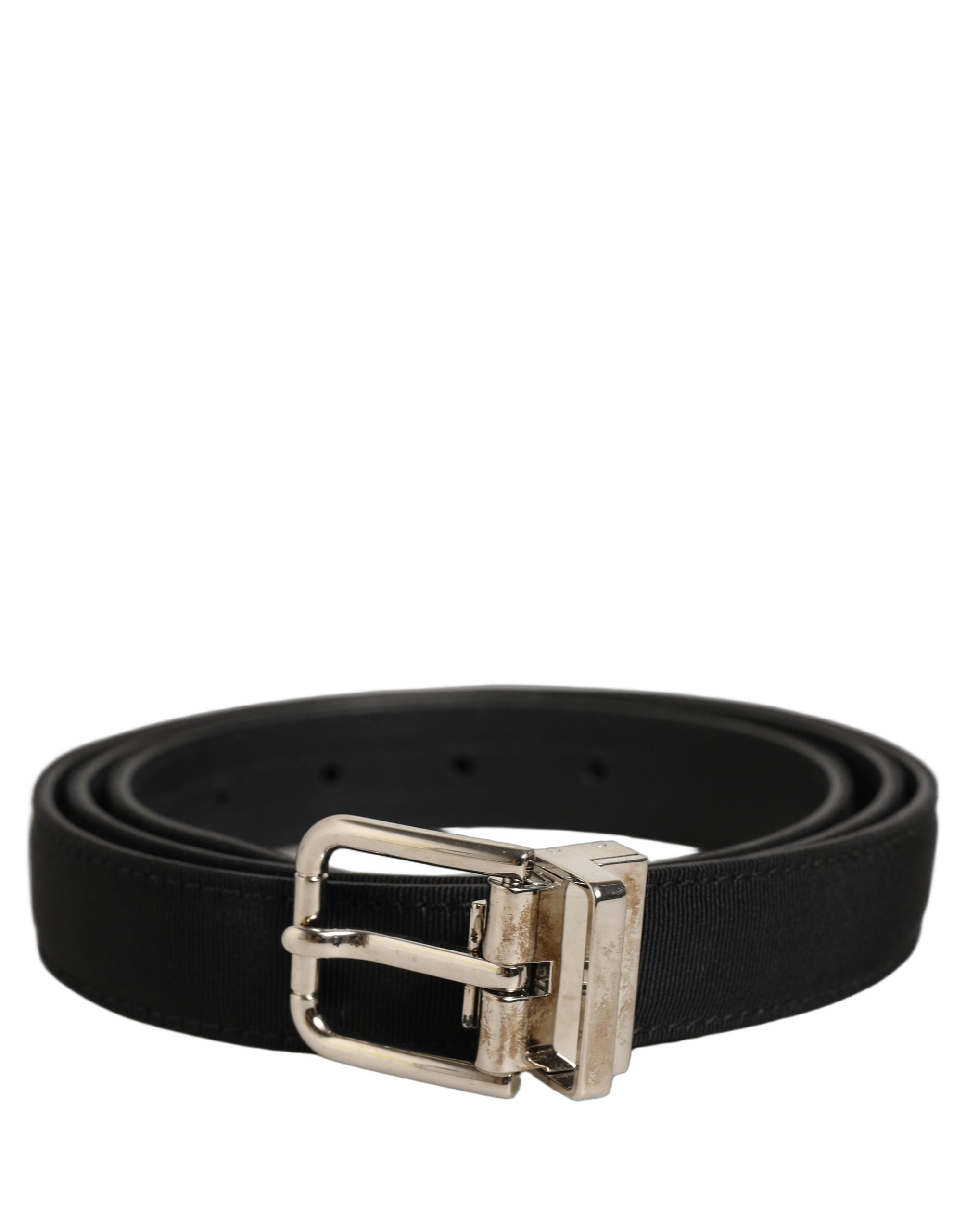Dolce & Gabbana Black Classic Leather Silver Tone Buckle Belt