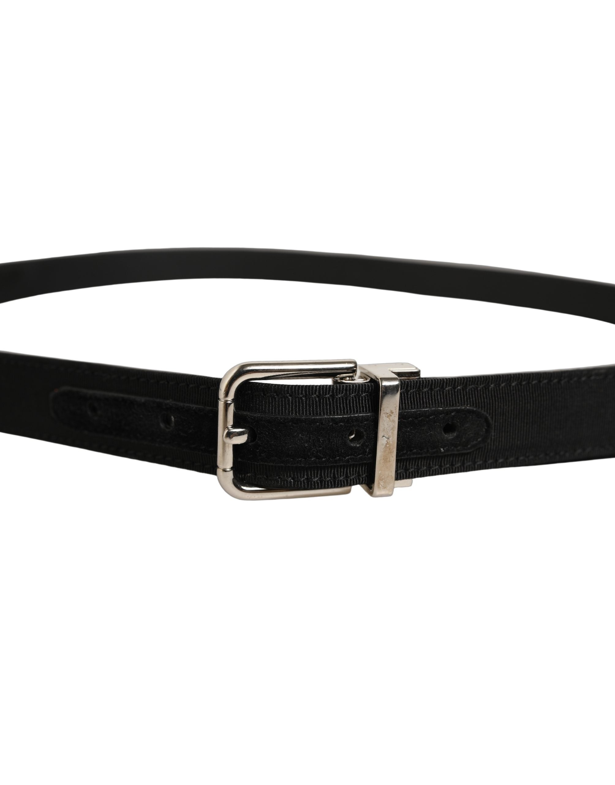 Dolce & Gabbana Black Classic Leather Silver Tone Buckle Belt