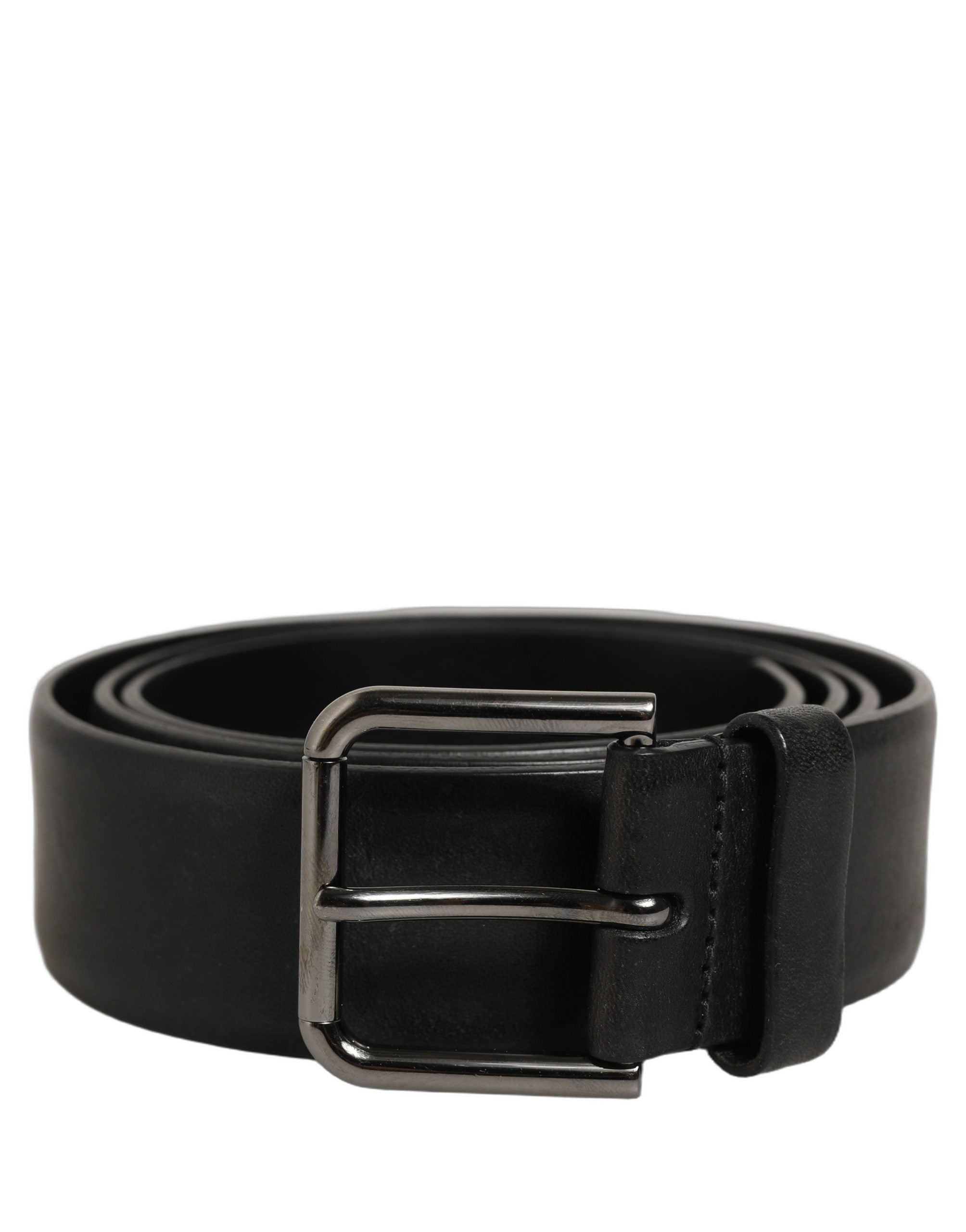 Dolce & Gabbana Black Calf Leather Classic Silver Buckle Belt