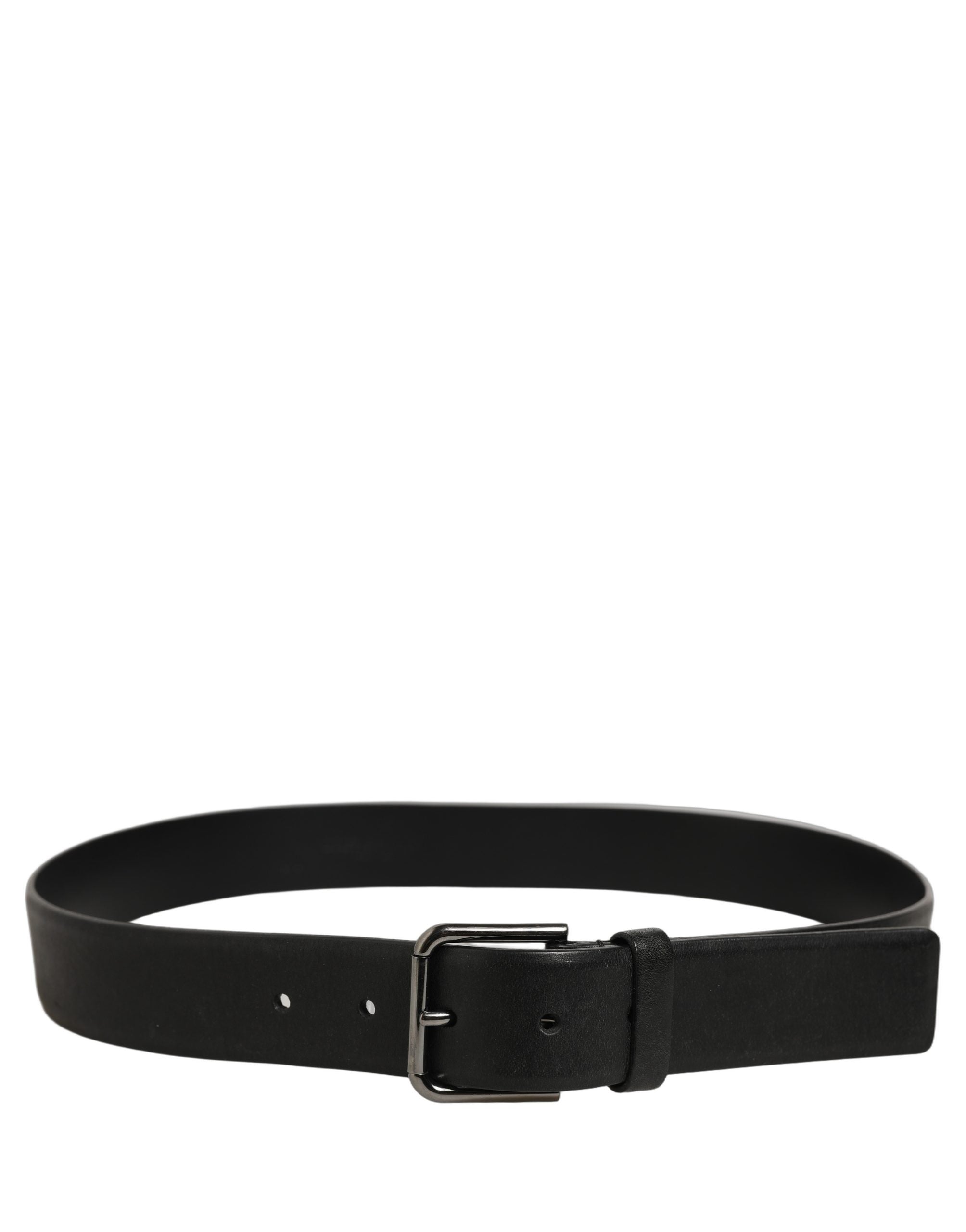 Dolce & Gabbana Black Calf Leather Classic Silver Buckle Belt