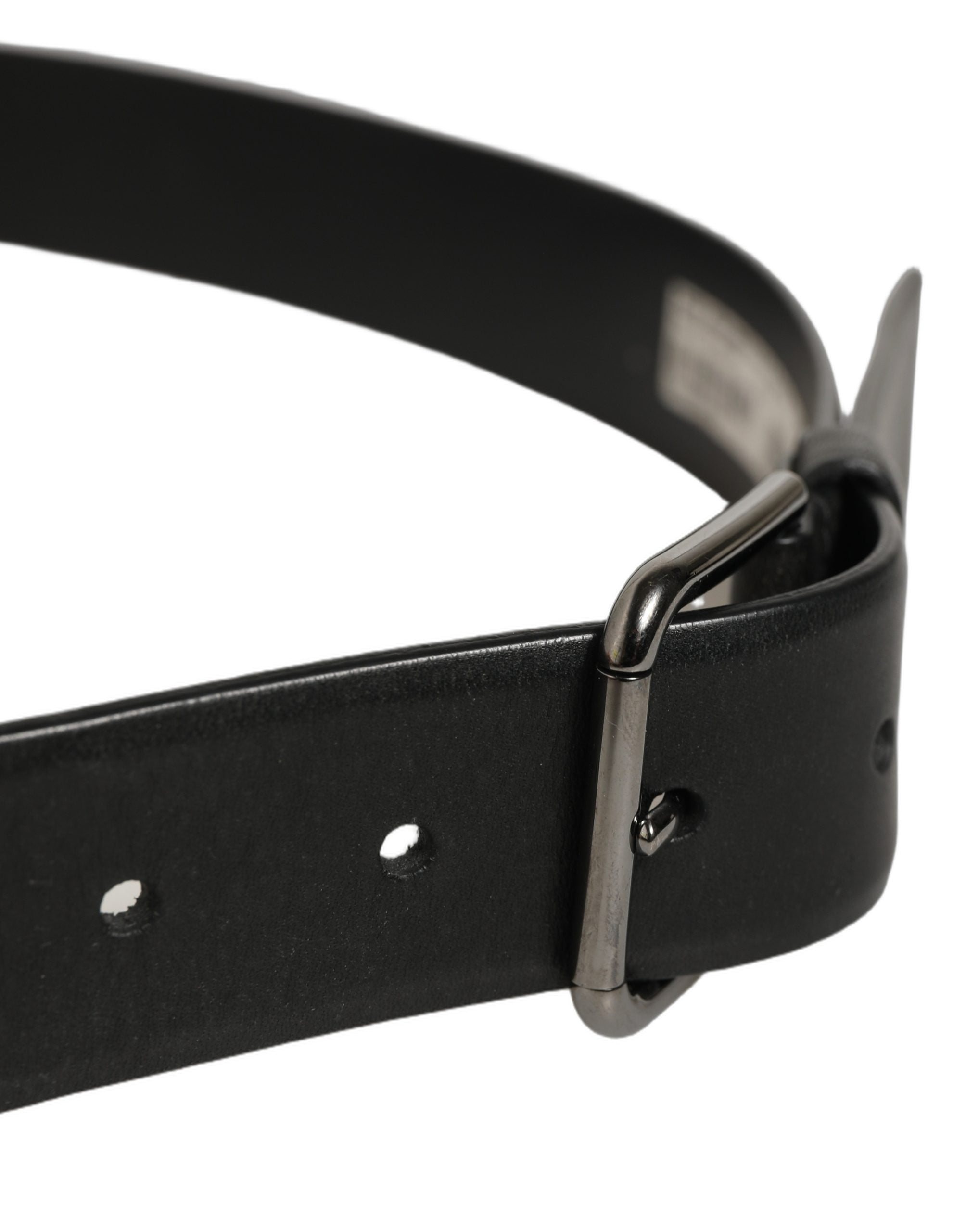 Dolce & Gabbana Black Calf Leather Classic Silver Buckle Belt