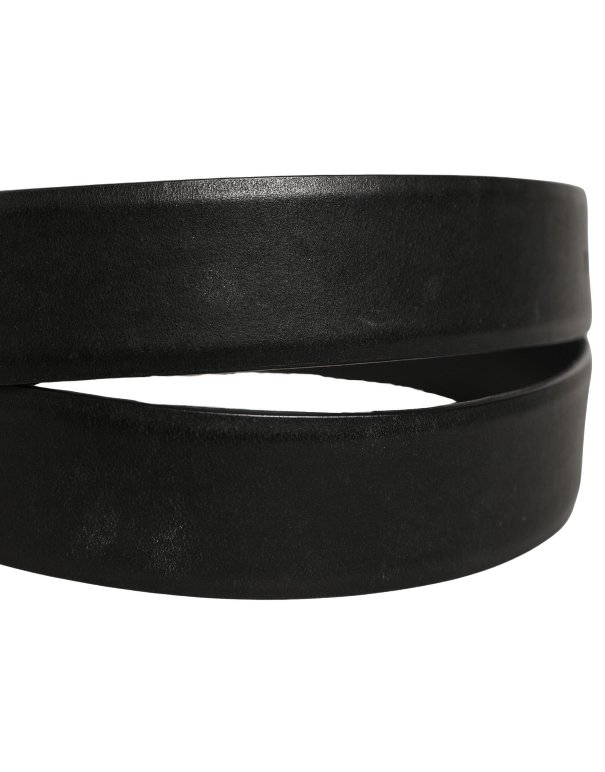Dolce & Gabbana Black Calf Leather Classic Silver Buckle Belt