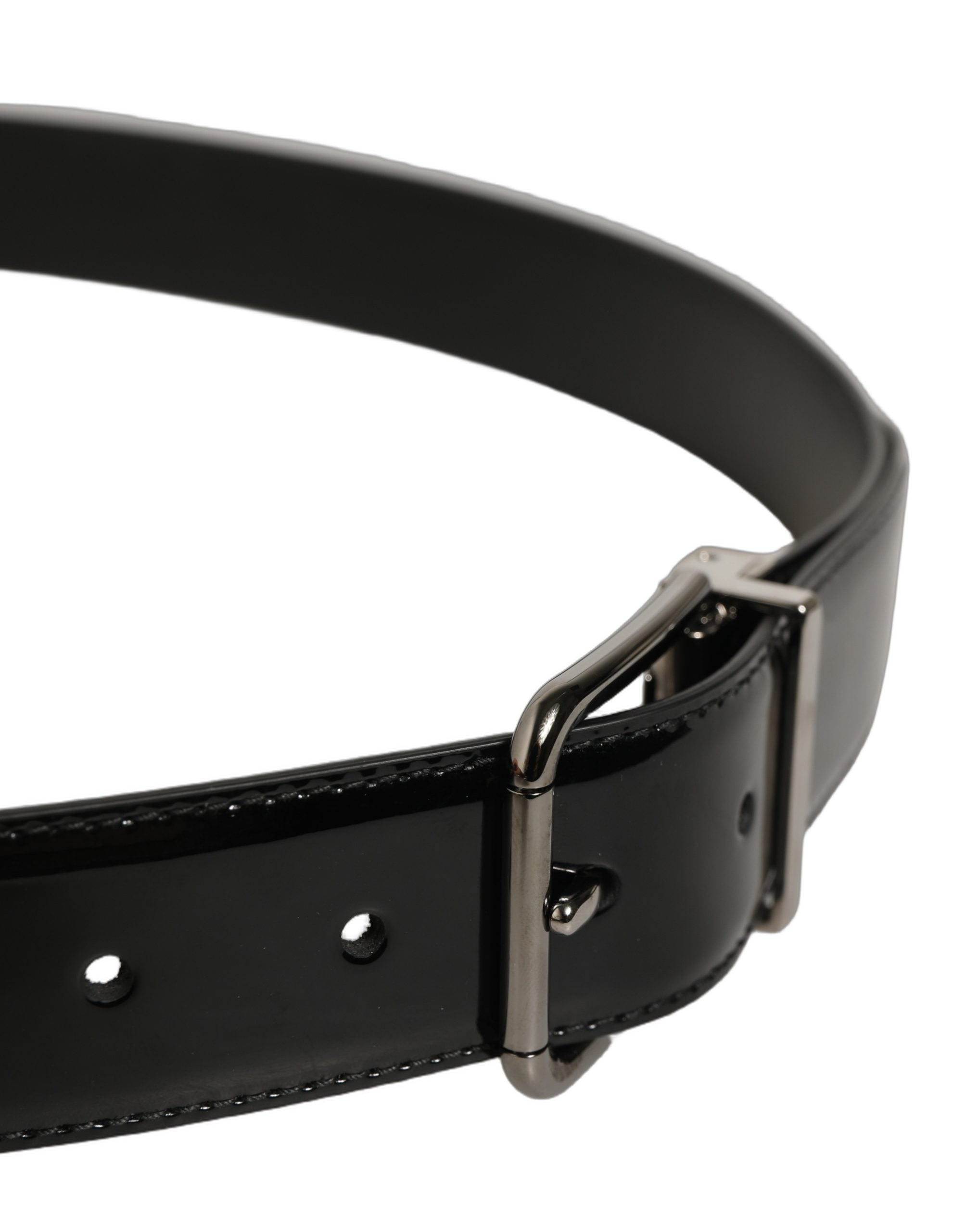Dolce & Gabbana Black Patent Leather Silver Metal Buckle Belt