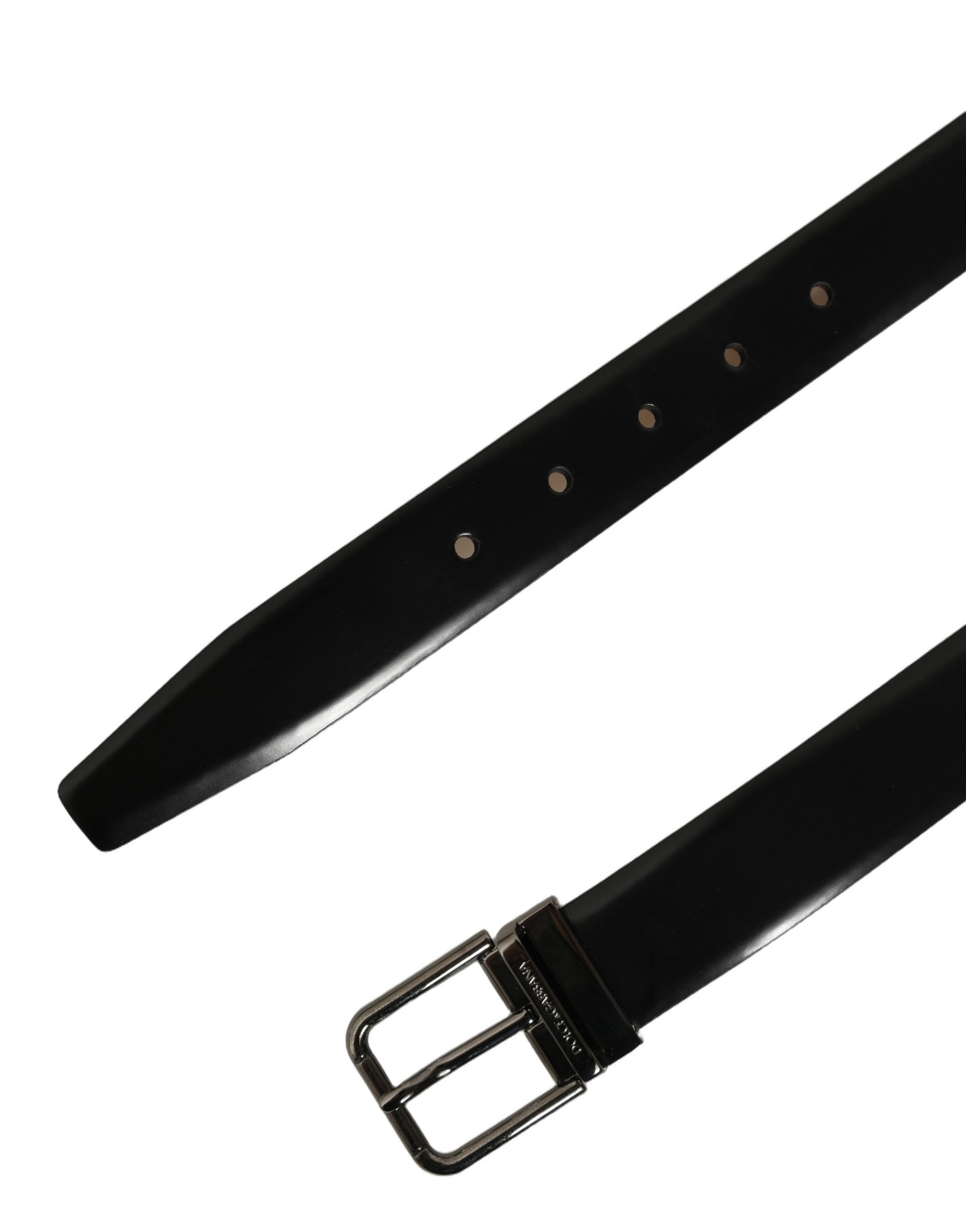 Dolce & Gabbana Black Calf Leather Silver Metal Buckle Belt