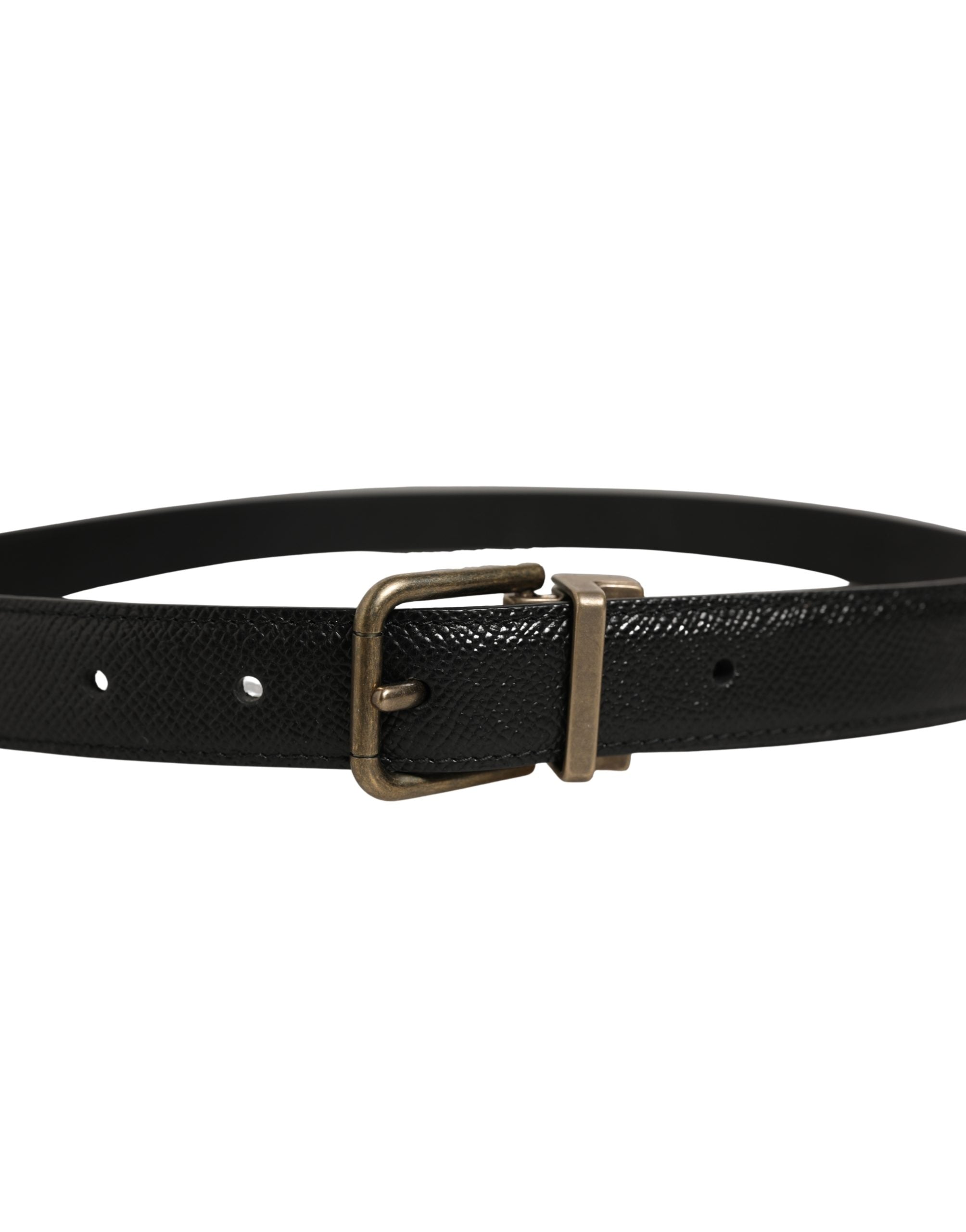 Dolce & Gabbana Men Black Calf Leather Gold Metal Buckle Belt