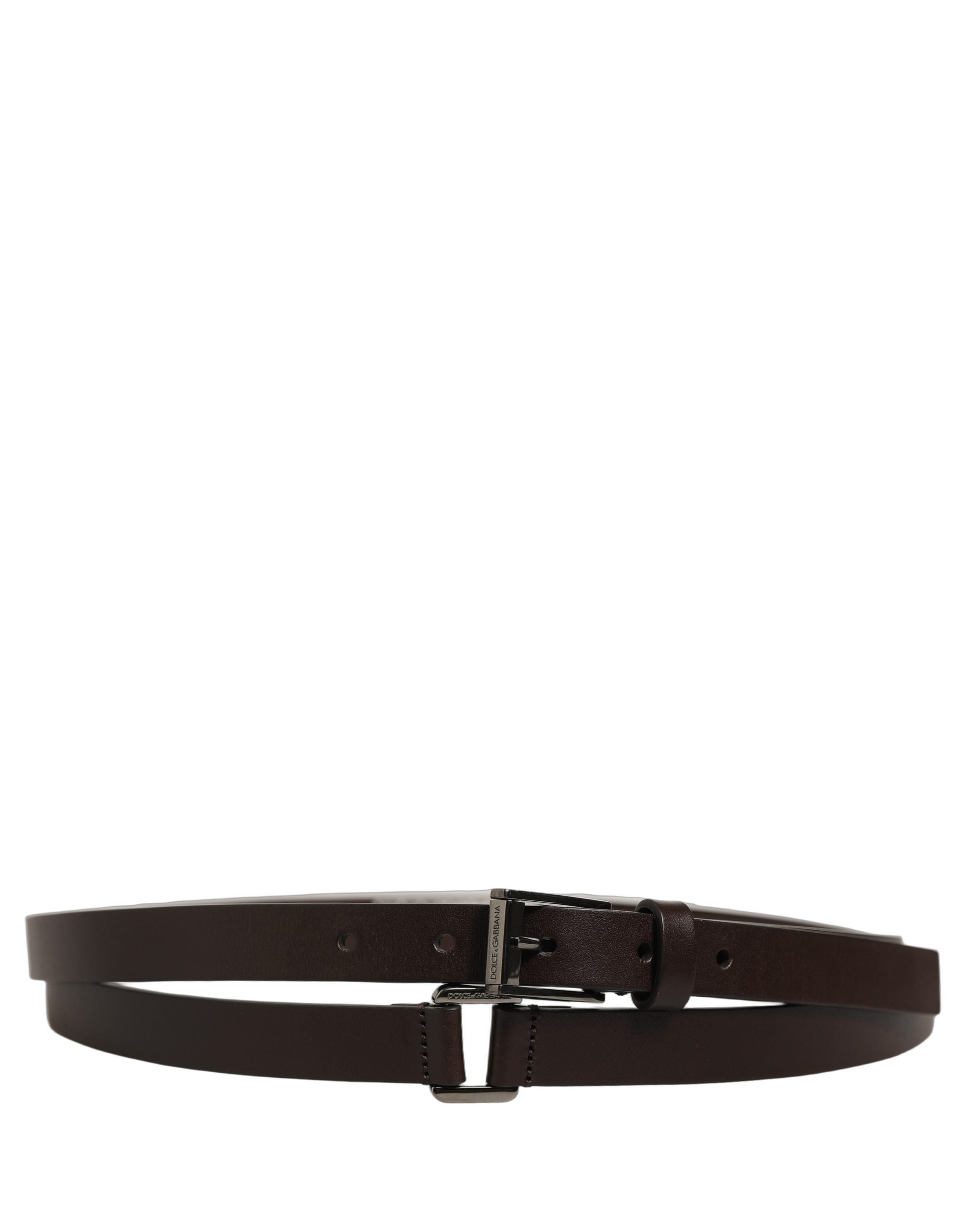 Dolce & Gabbana Brown Leather Double Wrap Metal Buckle Belt