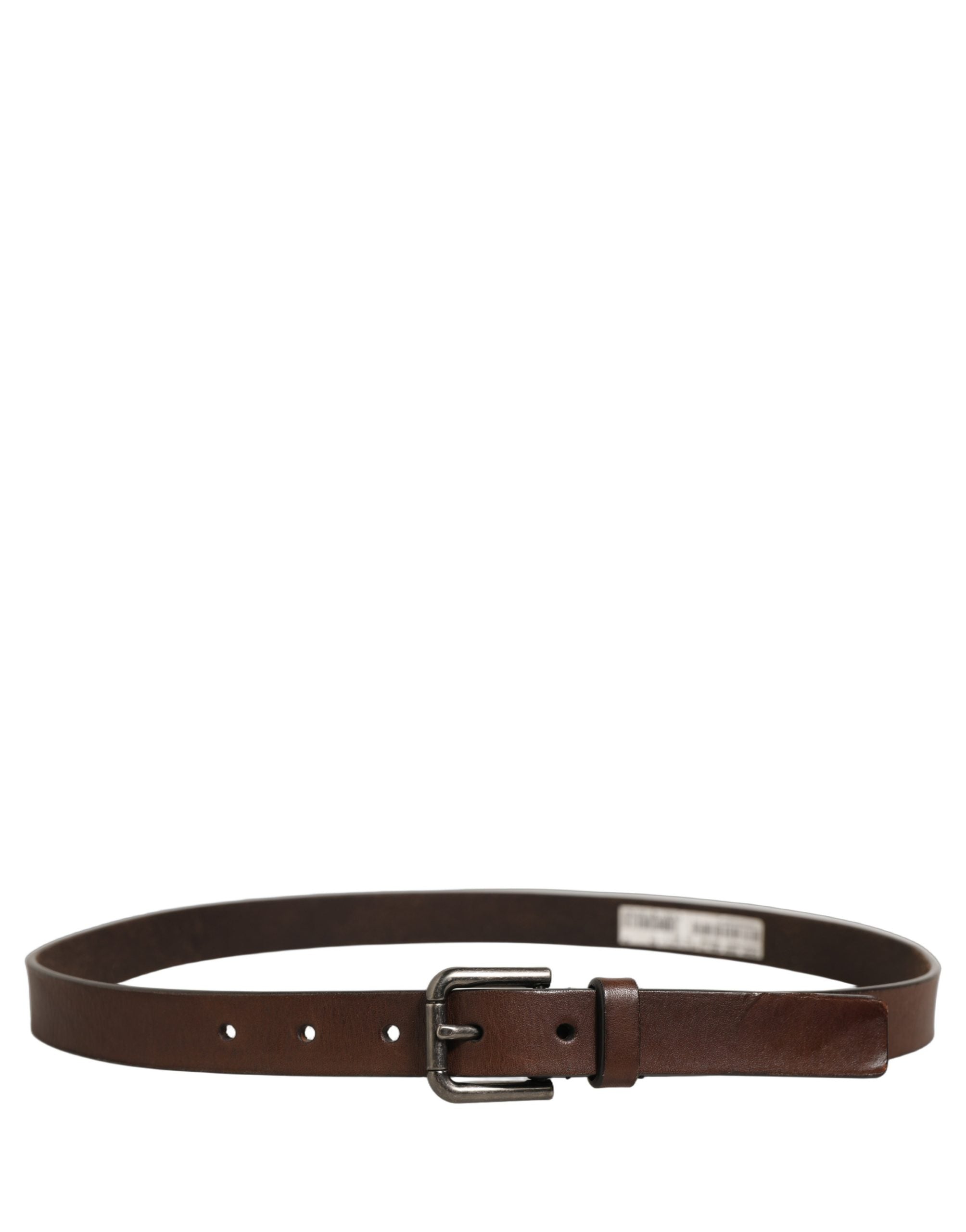 Dolce & Gabbana Brown Leather Silver Tone Metal Buckle Belt