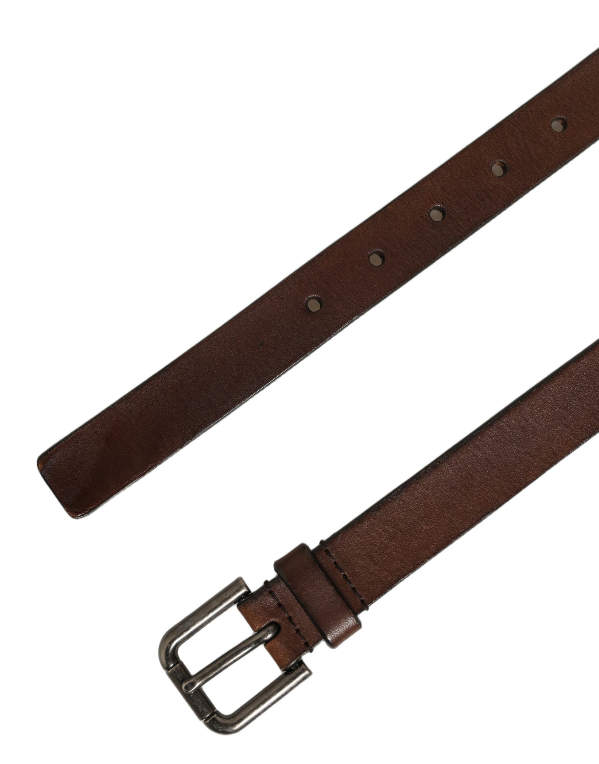 Dolce & Gabbana Brown Leather Silver Tone Metal Buckle Belt