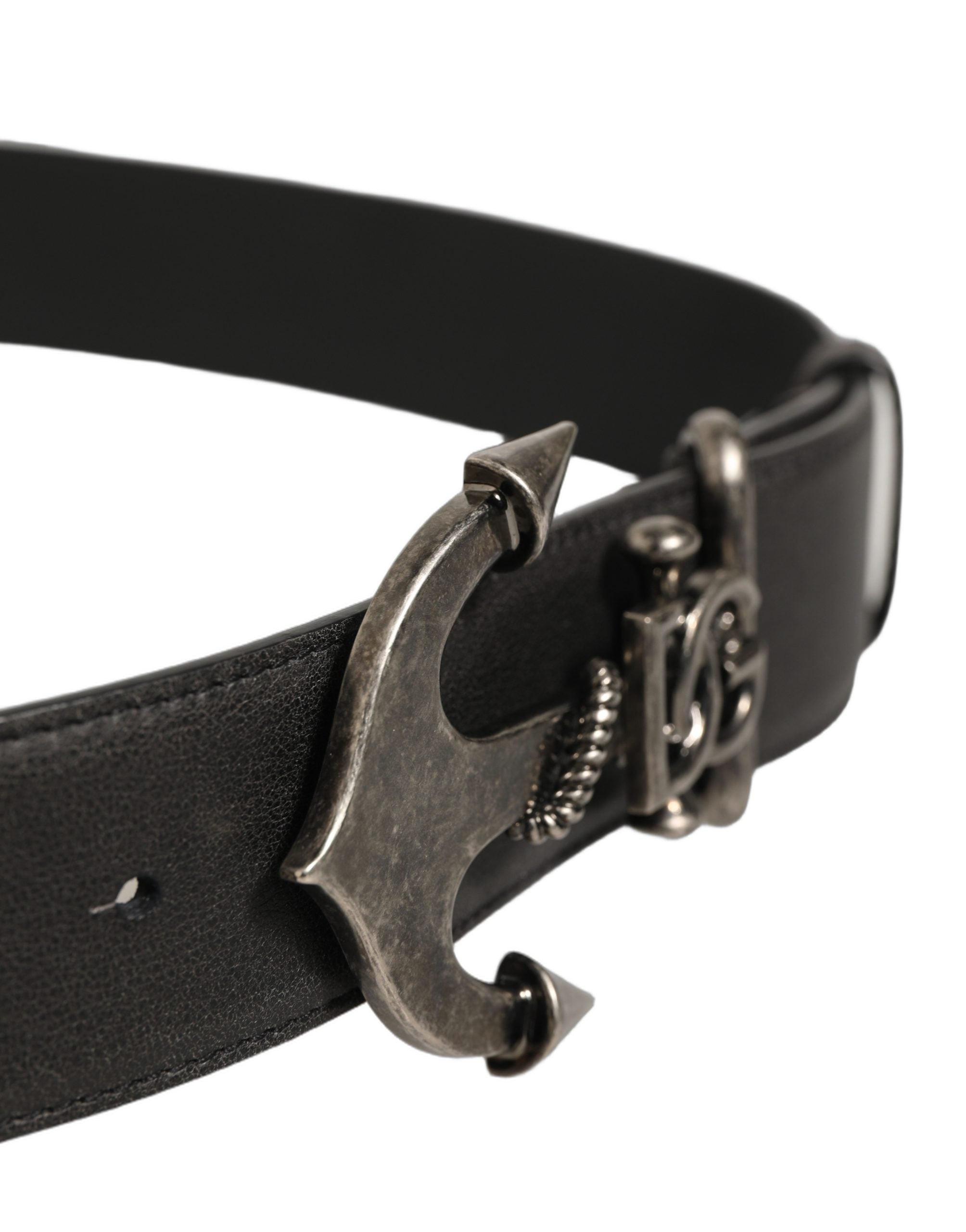 Dolce & Gabbana Black Leather Anchor Logo Metal Buckle Belt
