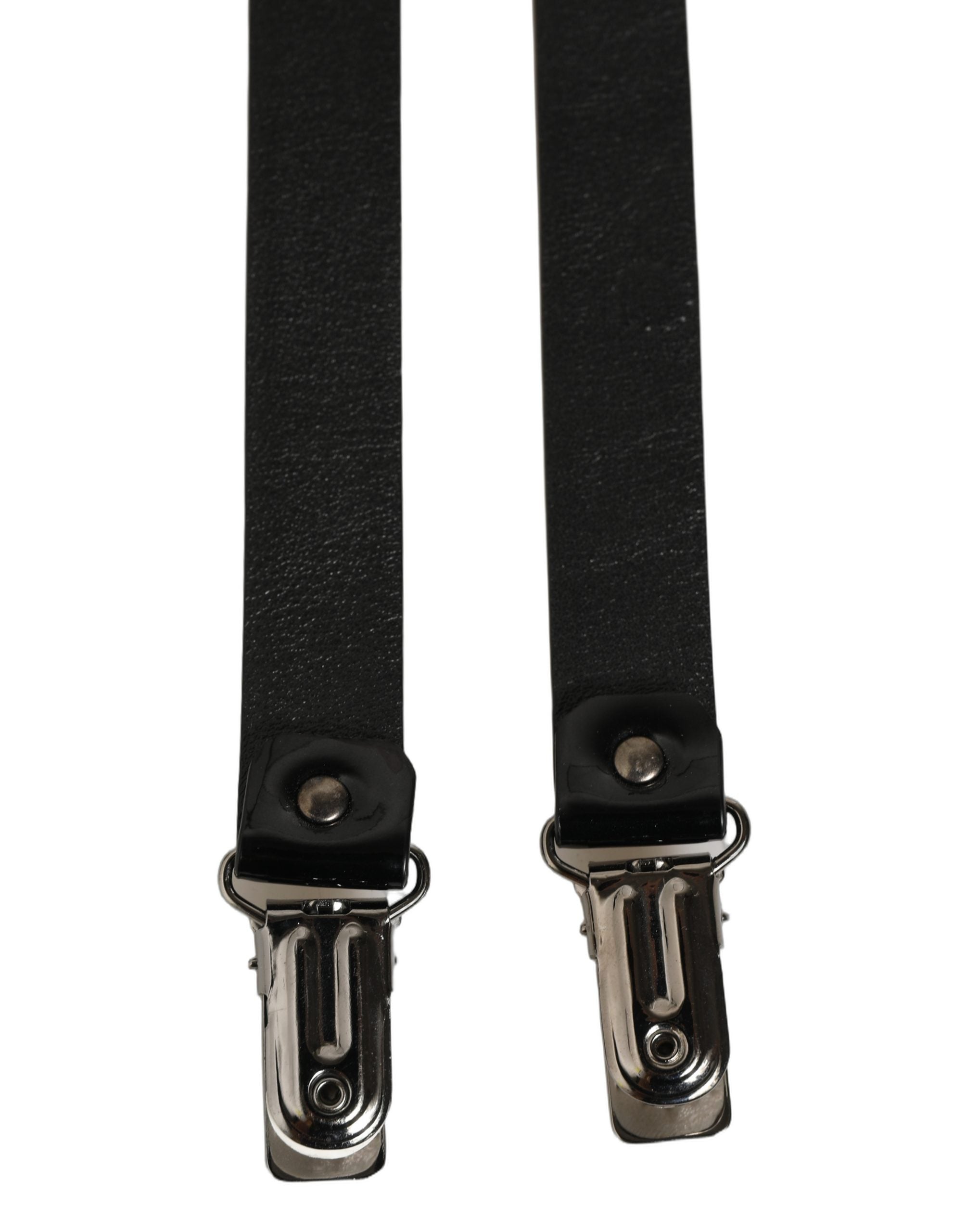 Dolce & Gabbana Black Adjustable Silver Metal Clips Suspenders