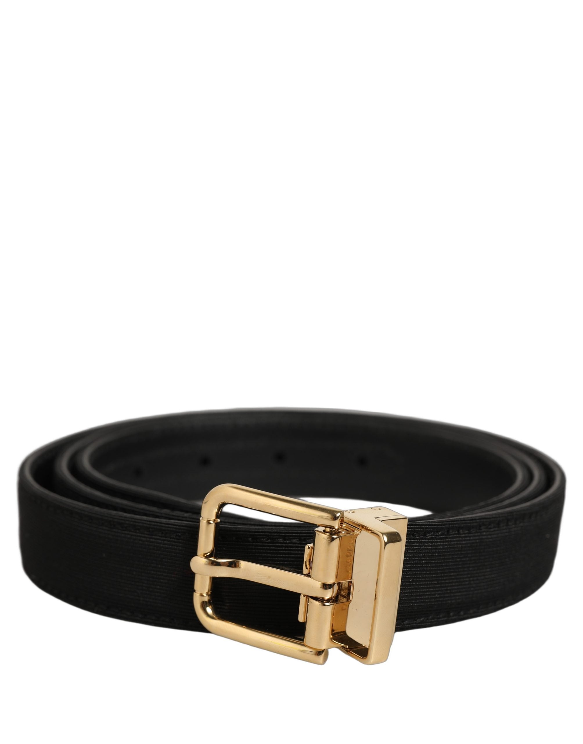 Dolce & Gabbana Black Canvas Leather Gold Metal Buckle Belt