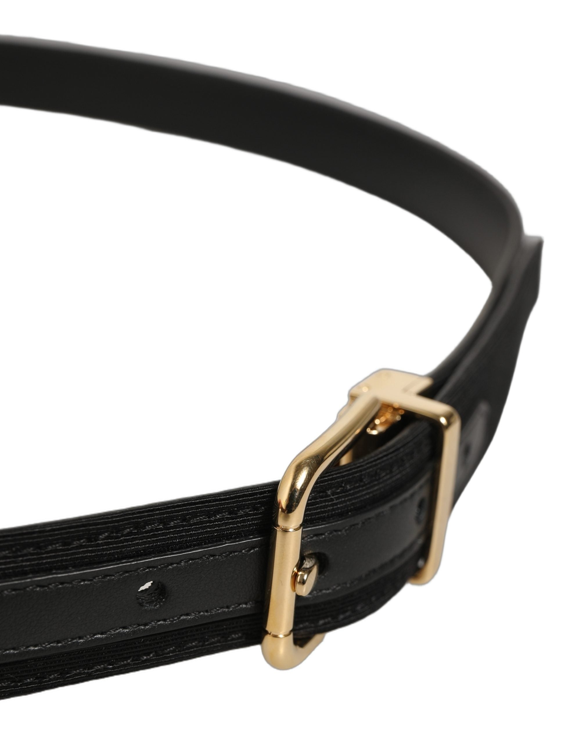 Dolce & Gabbana Black Canvas Leather Gold Metal Buckle Belt