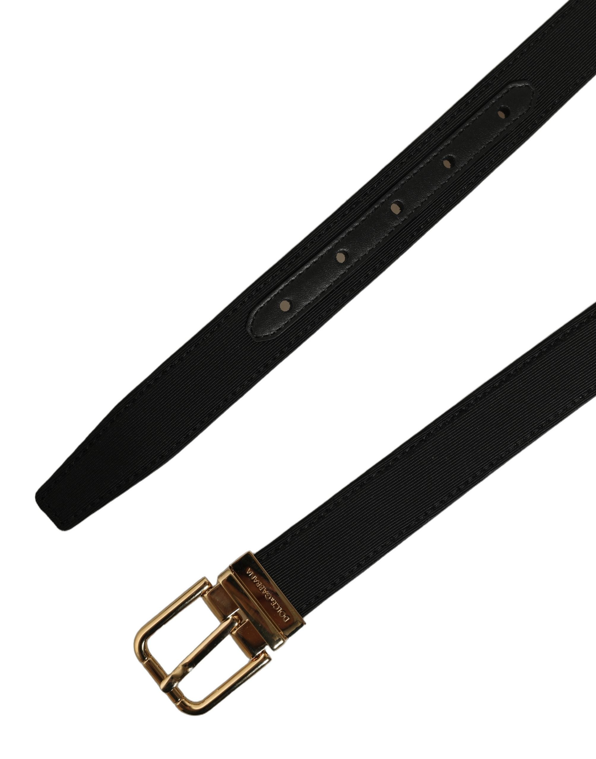 Dolce & Gabbana Black Canvas Leather Gold Metal Buckle Belt