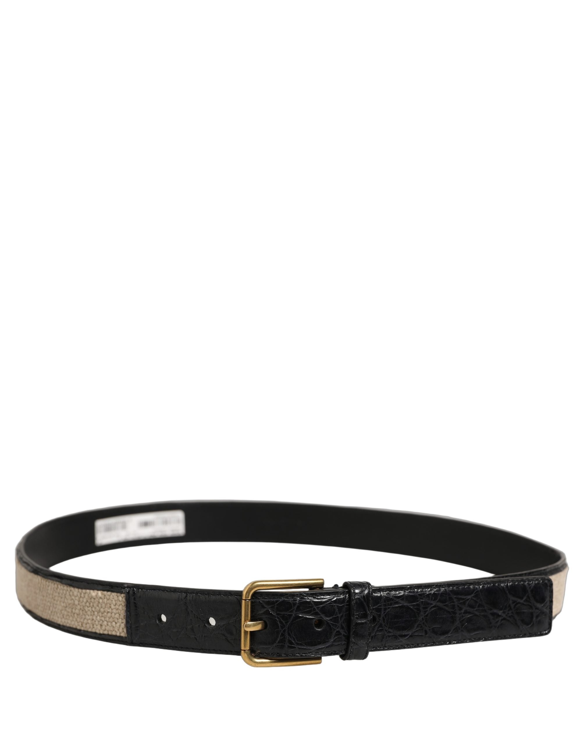 Dolce & Gabbana Beige Black Woven Leather Metal Buckle Belt