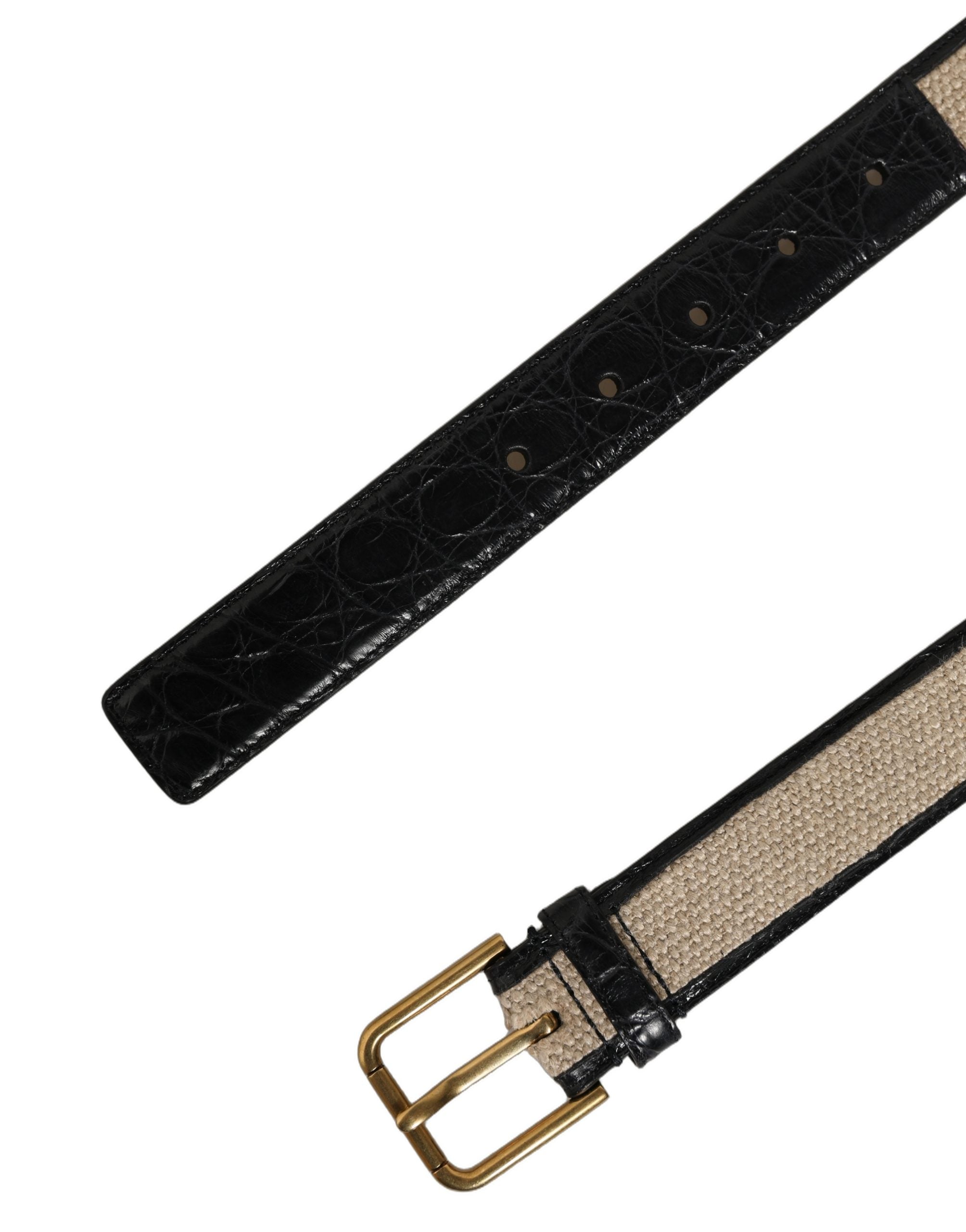 Dolce & Gabbana Beige Black Woven Leather Metal Buckle Belt