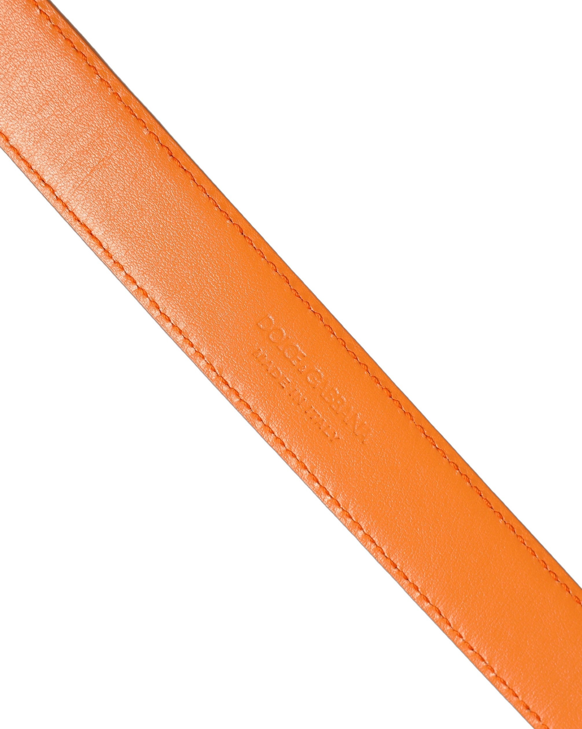 Dolce & Gabbana Orange Leather Silver Tone Metal Buckle Belt